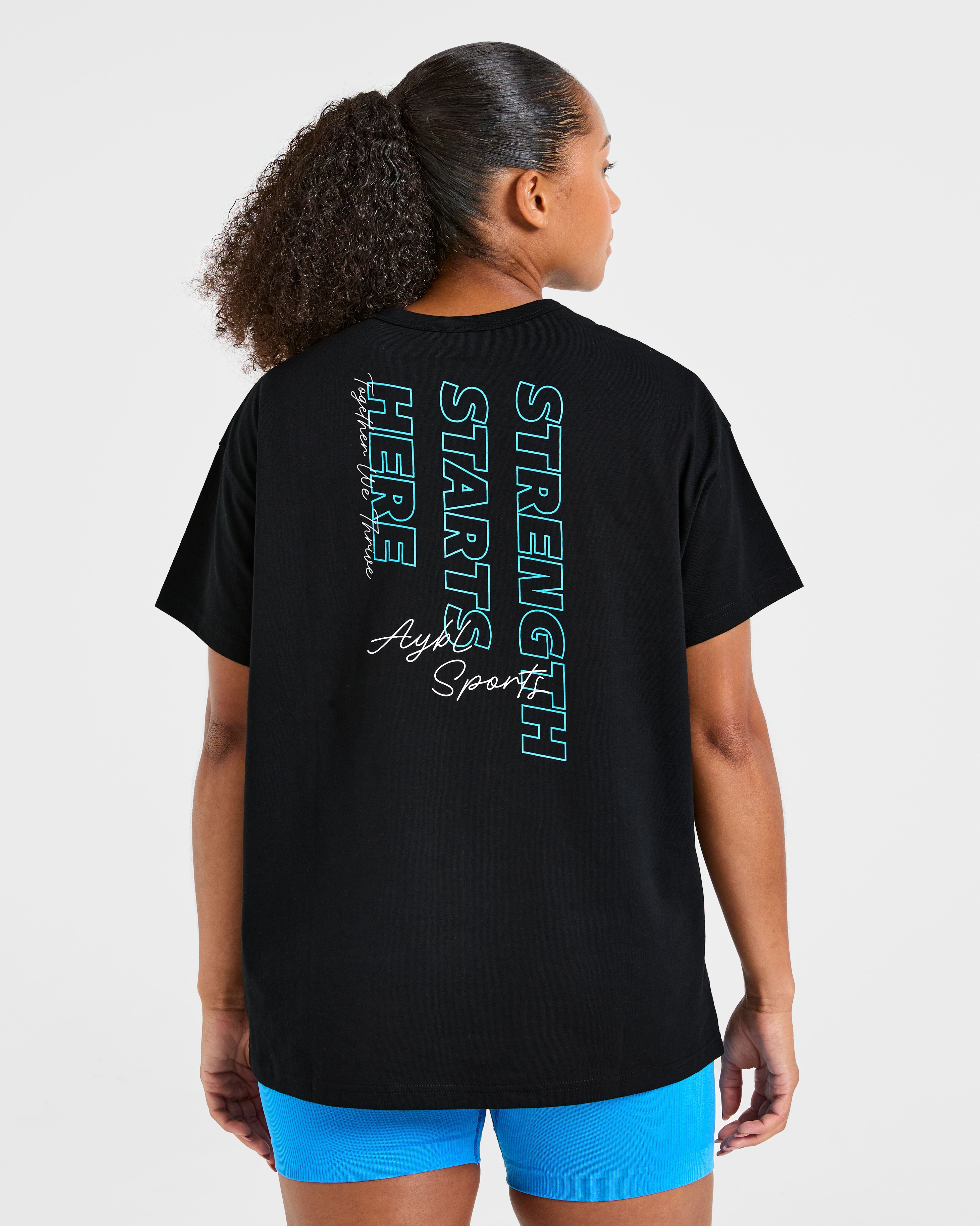 Strength Starts Here Oversized T Shirt - Noir/Bleu