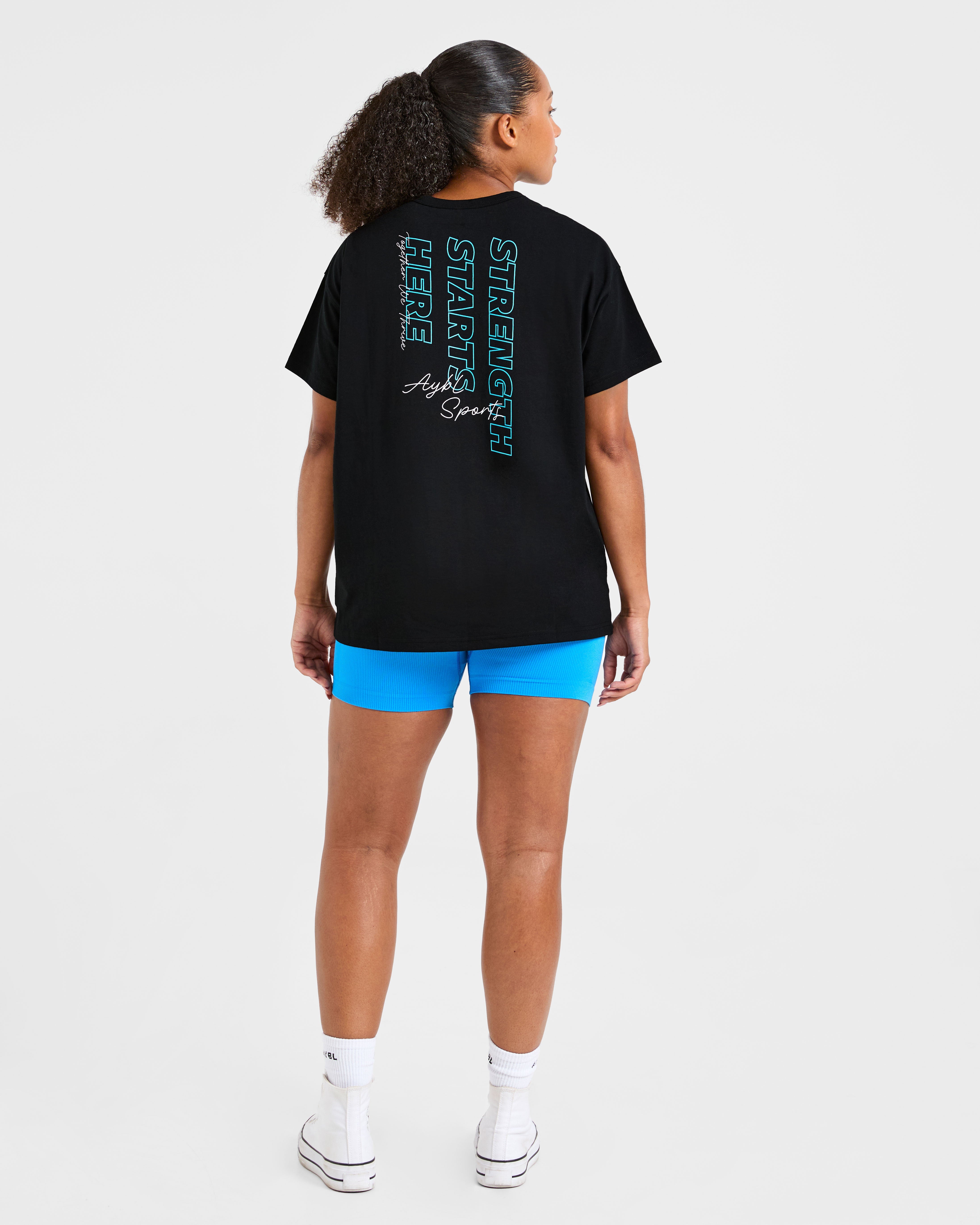 Strength Starts Here Oversized T Shirt - Noir/Bleu