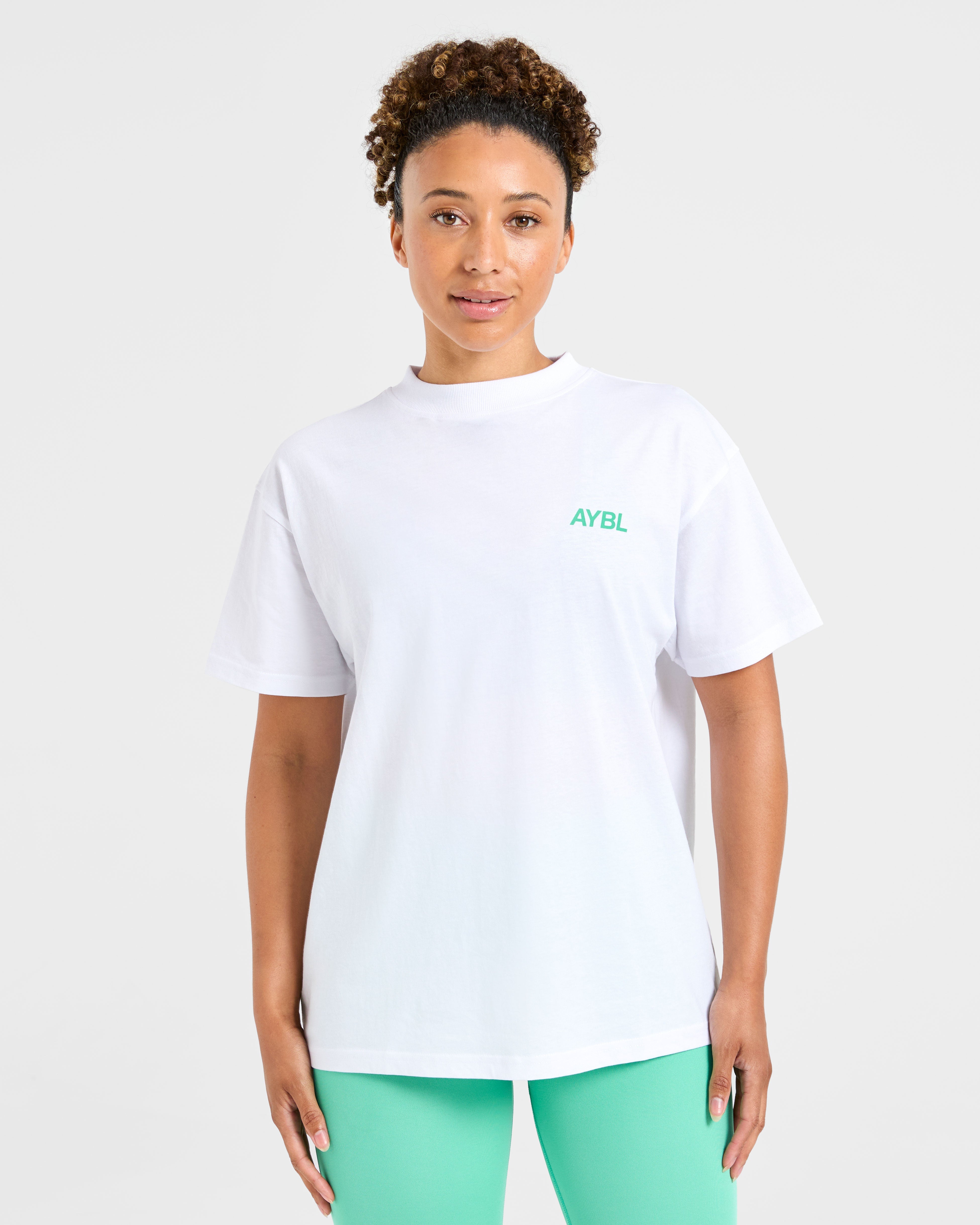 AYBL Sports Club Oversized T Shirt - Blanc/Racing Vert