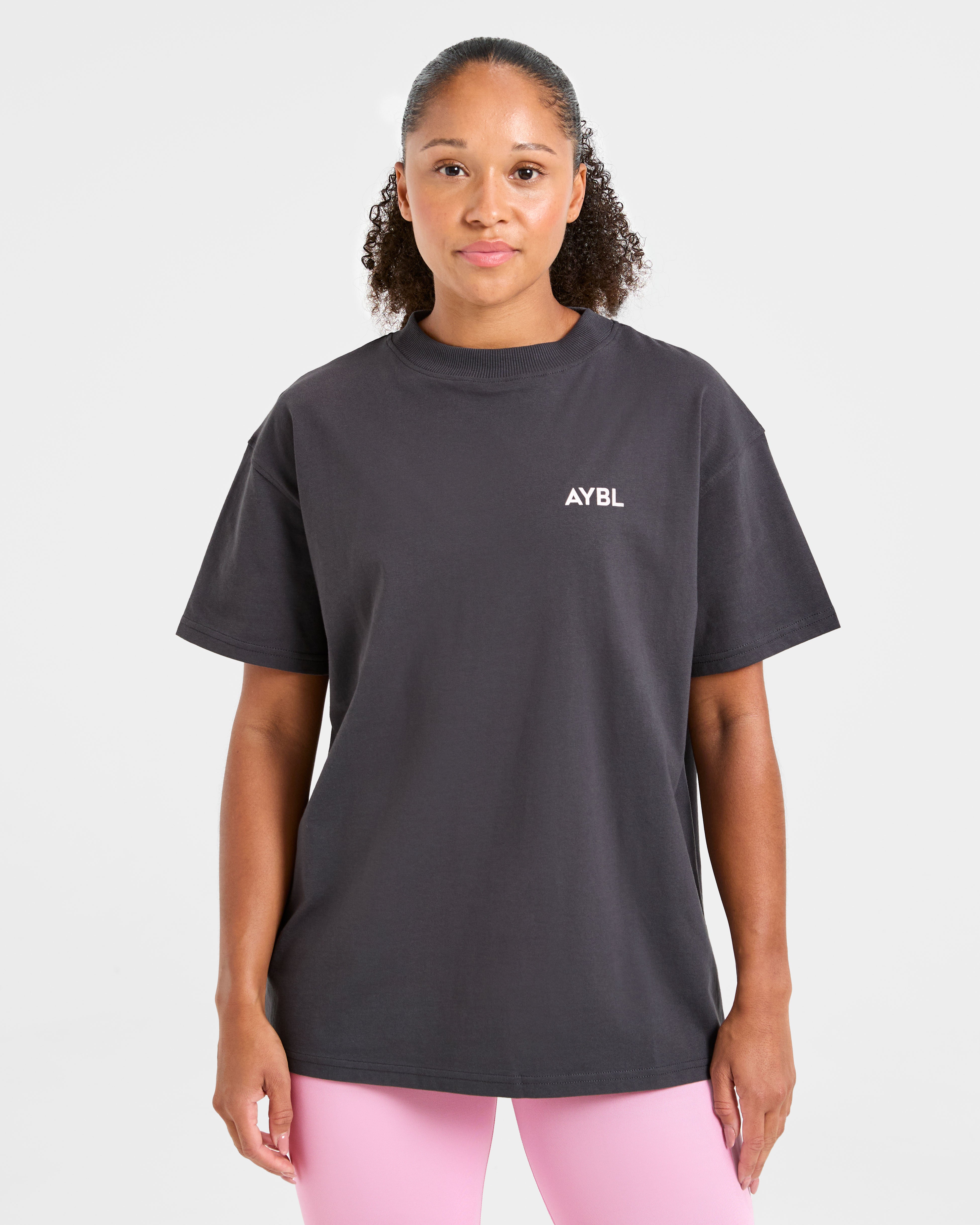 Lift Graphic Oversized T Shirt - Charcoal/Rose