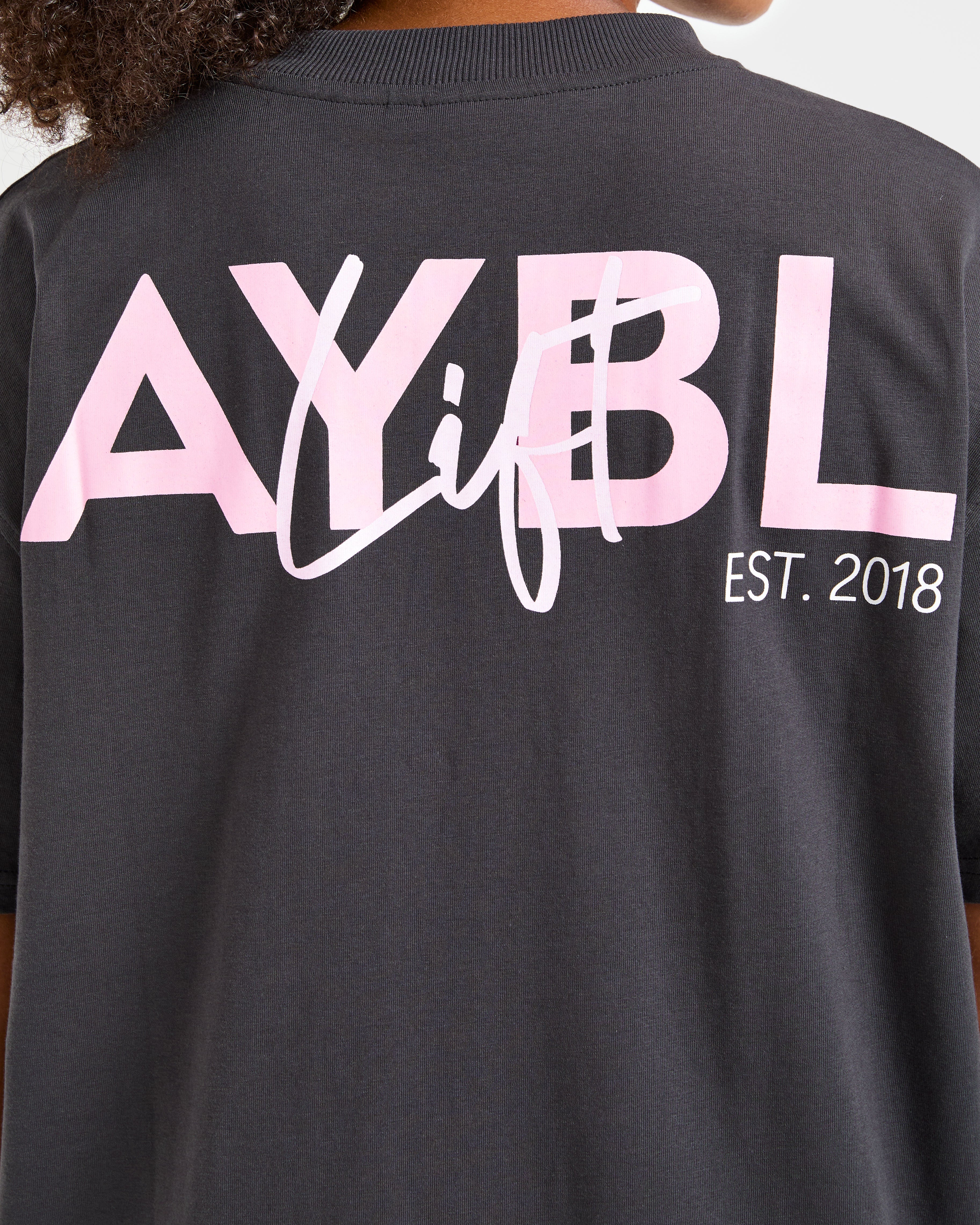 Lift Graphic Oversized T Shirt - Charcoal/Rose
