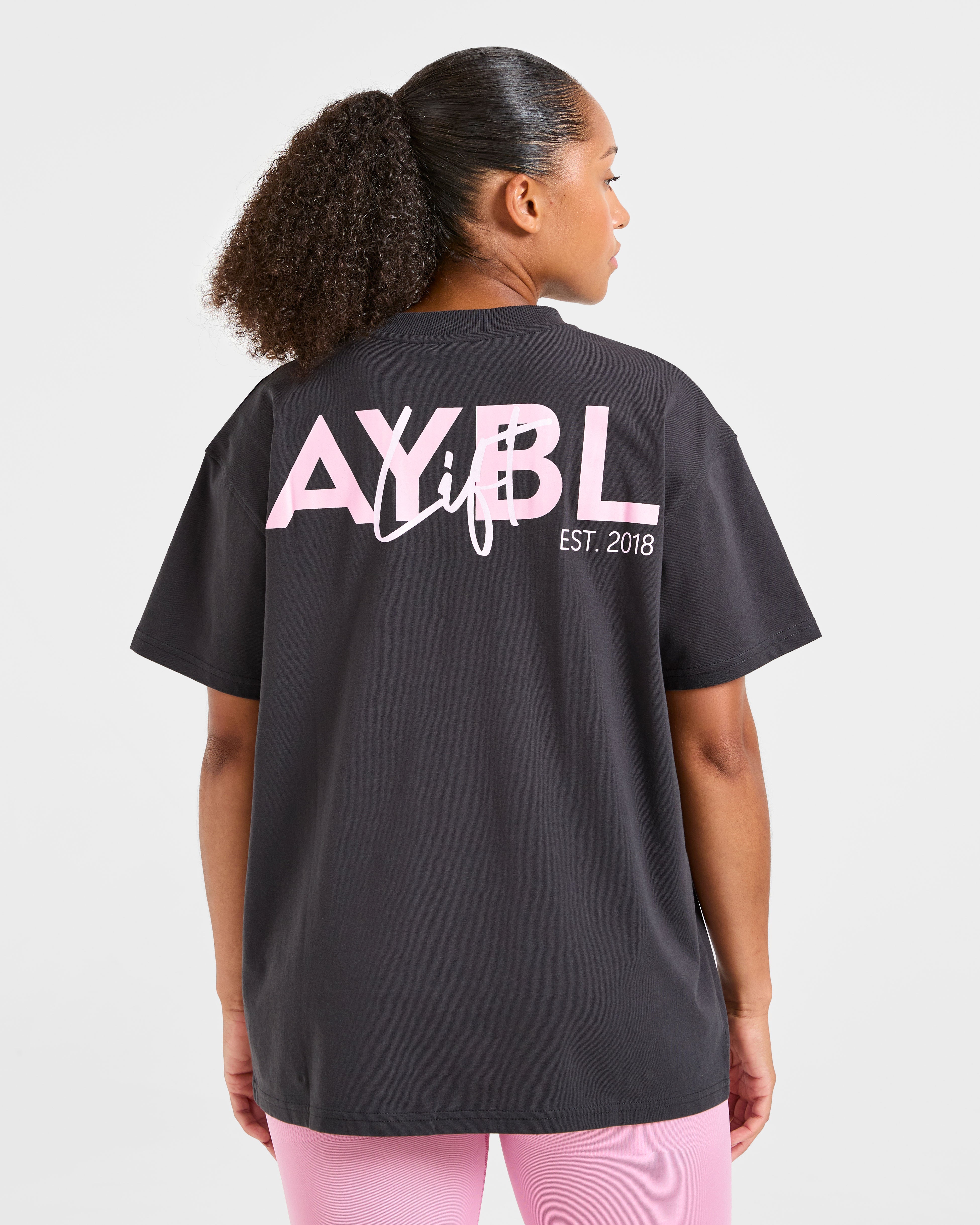 Lift Graphic Oversized T Shirt - Charcoal/Rose