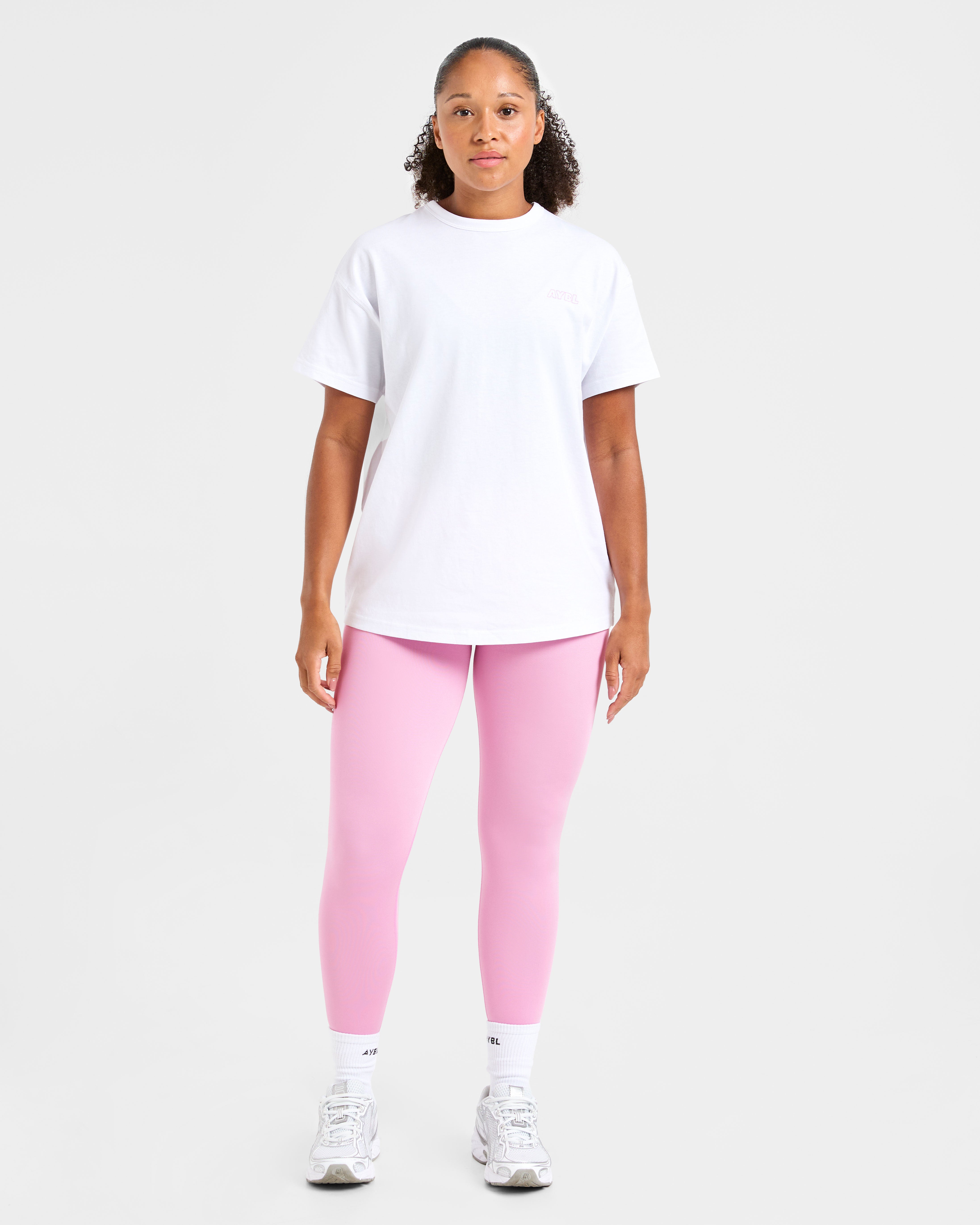 Strength Starts Here Oversized T Shirt - Blanc/Rose