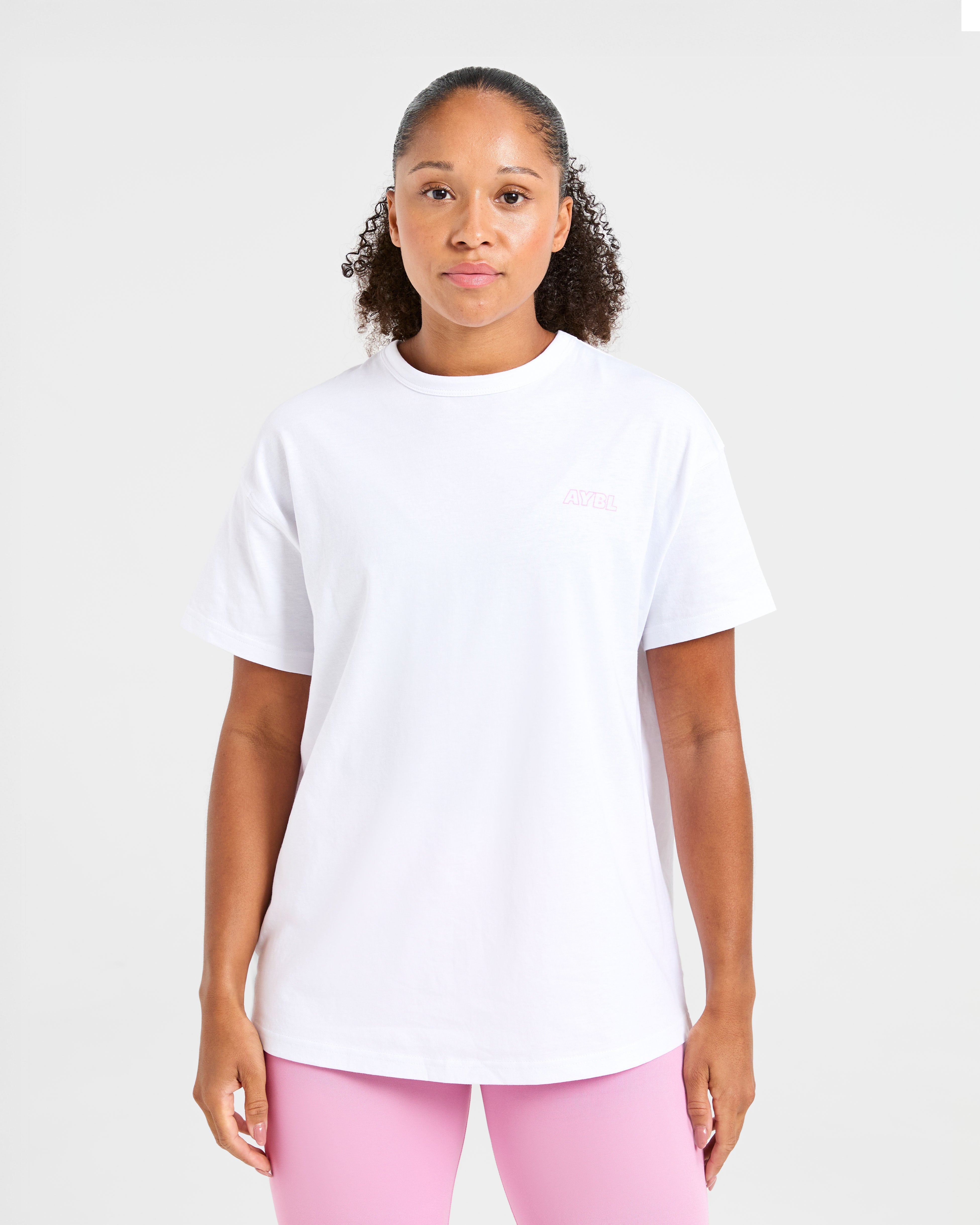 Strength Starts Here Oversized T Shirt - Blanc/Rose