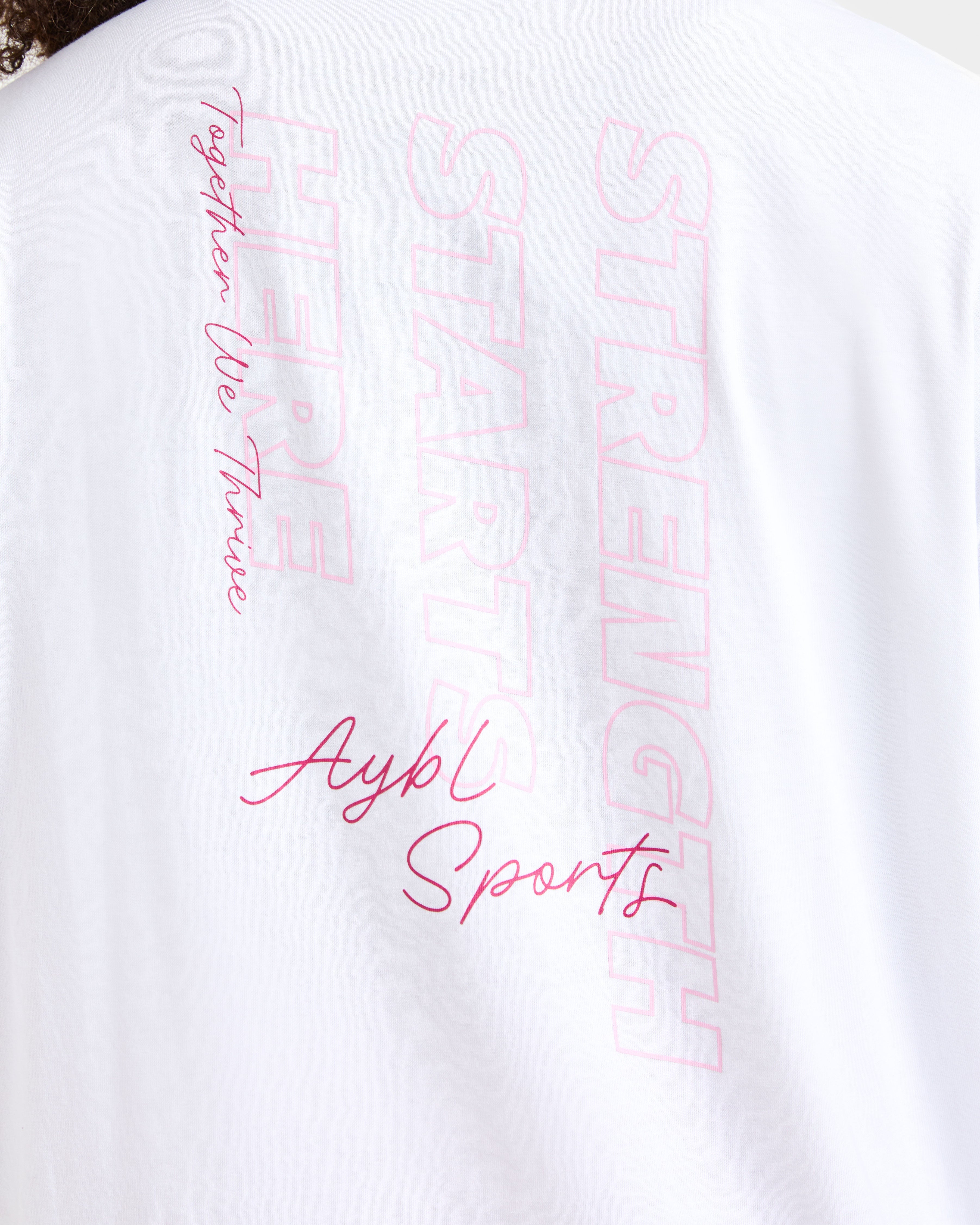 Strength Starts Here Oversized T Shirt - Blanc/Rose