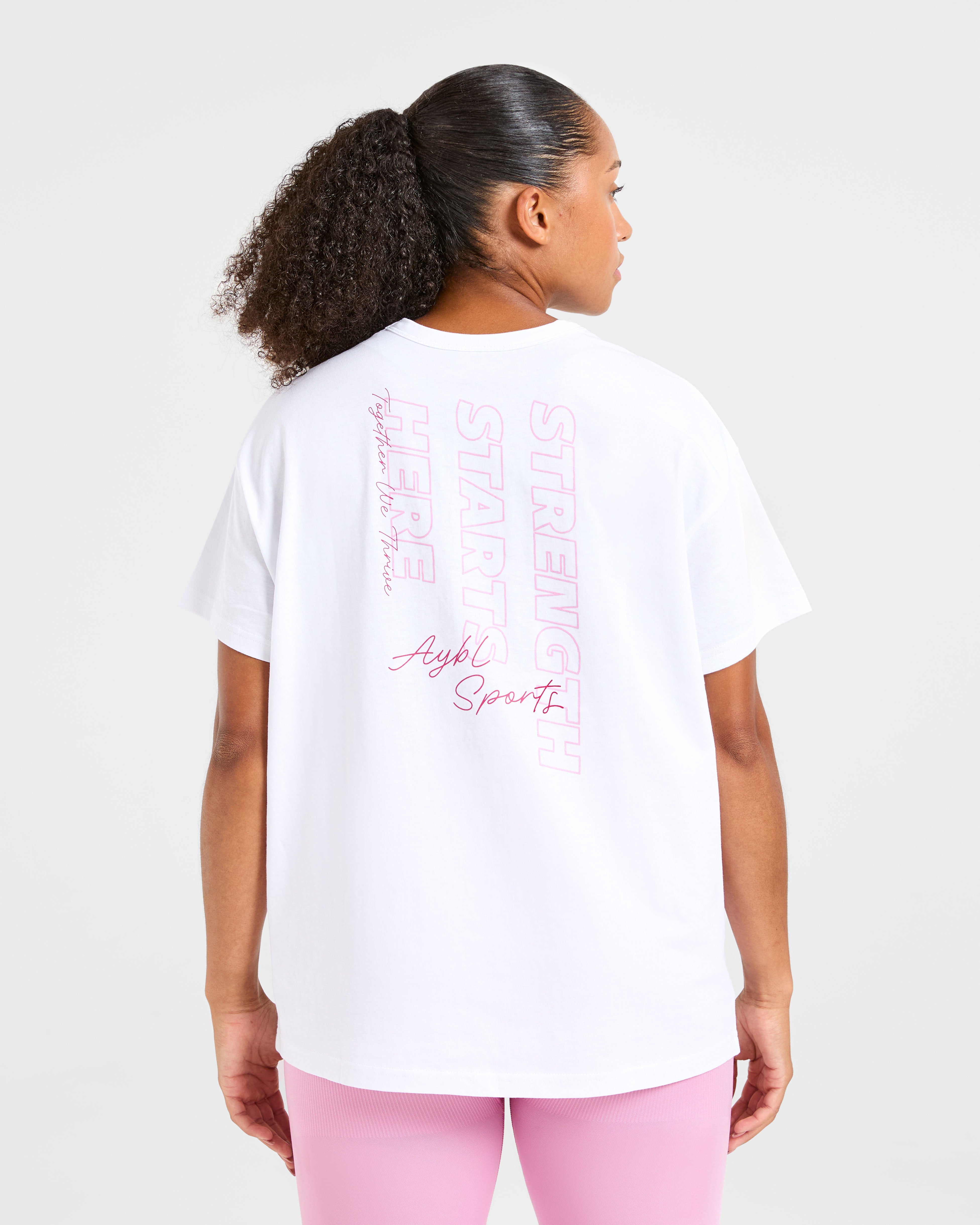 Strength Starts Here Oversized T Shirt - Blanc/Rose