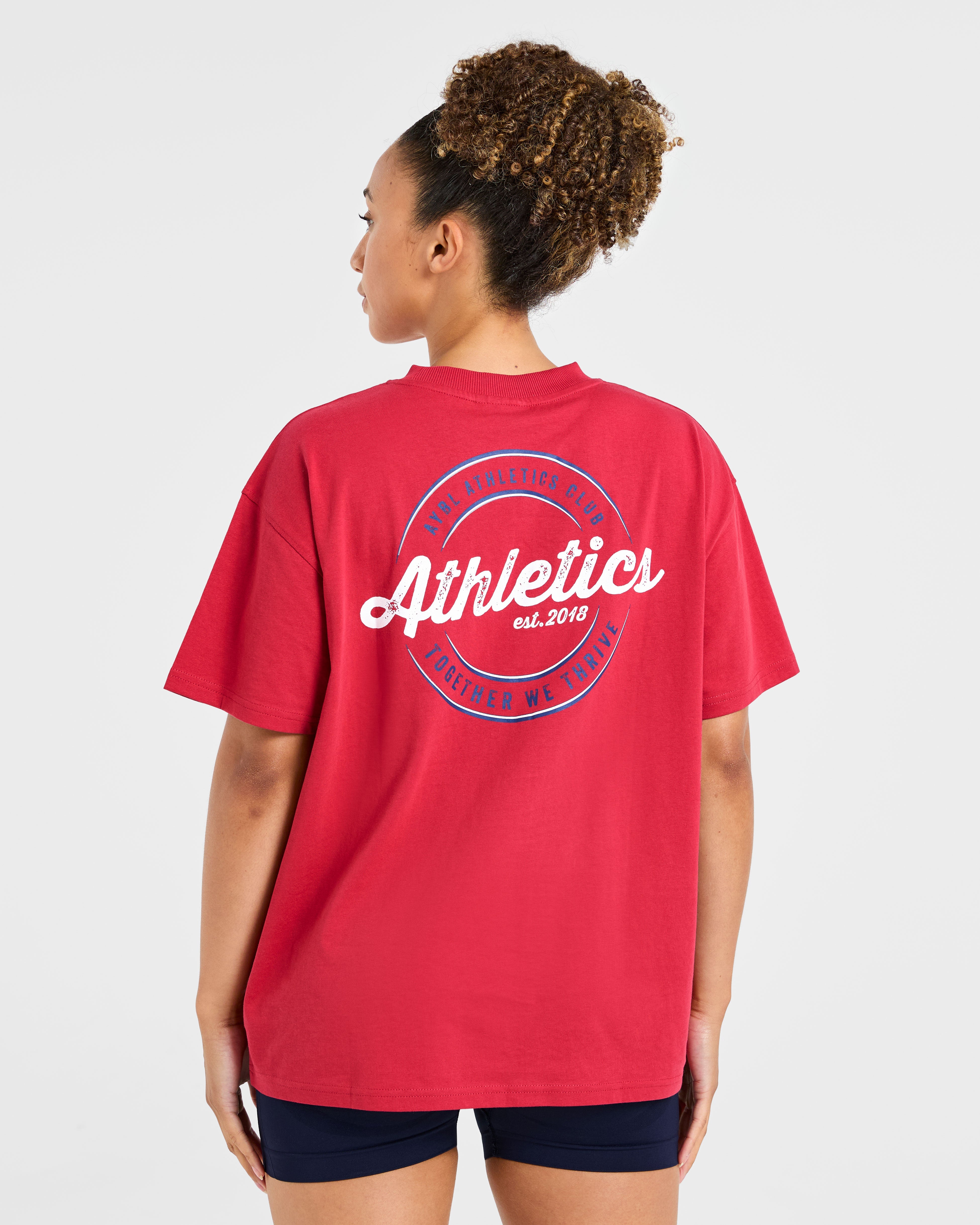 Retro Athletics Club Oversized T Shirt - Rouge/Bleu