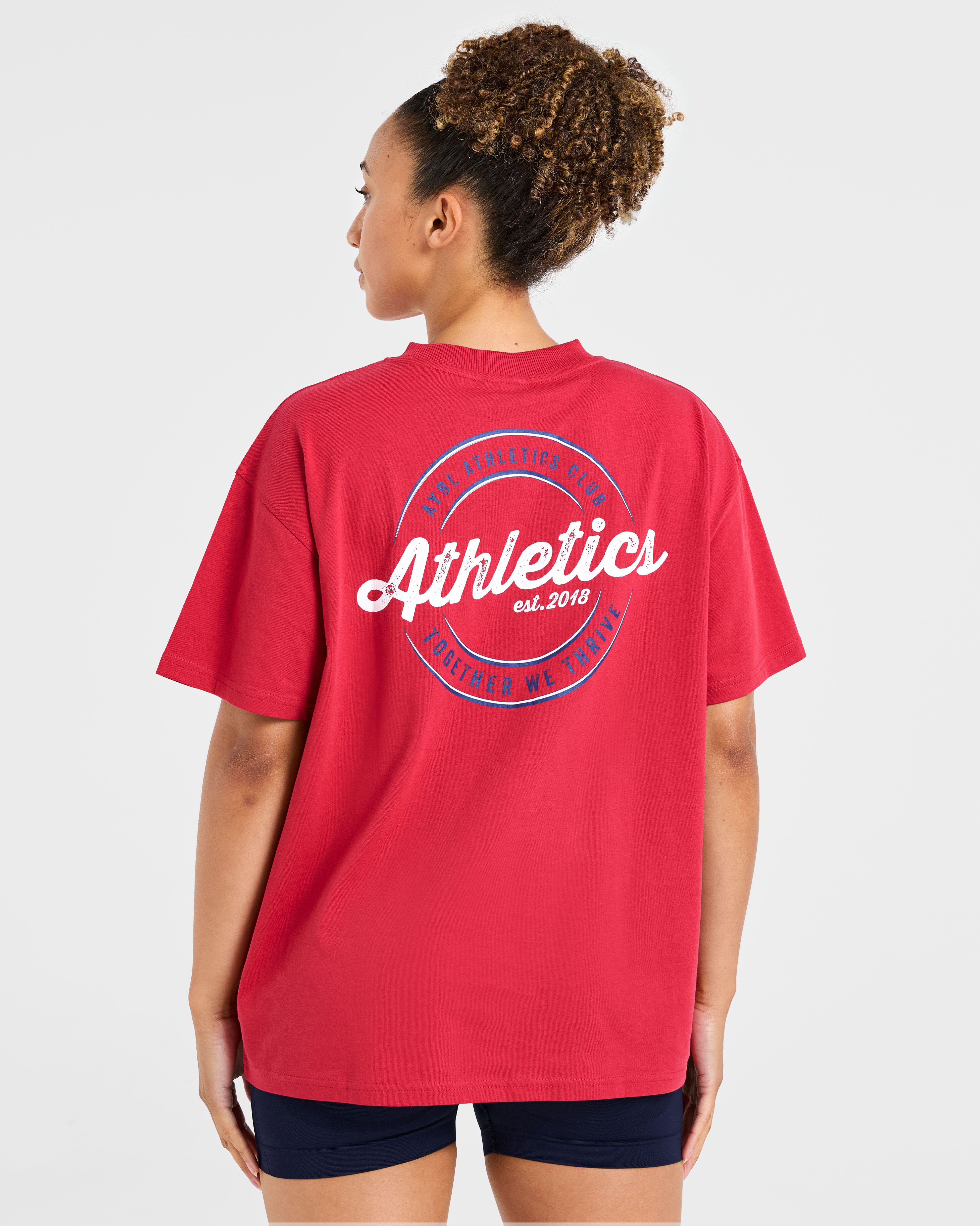 Retro Athletics Club Oversized T Shirt - Rouge/Bleu