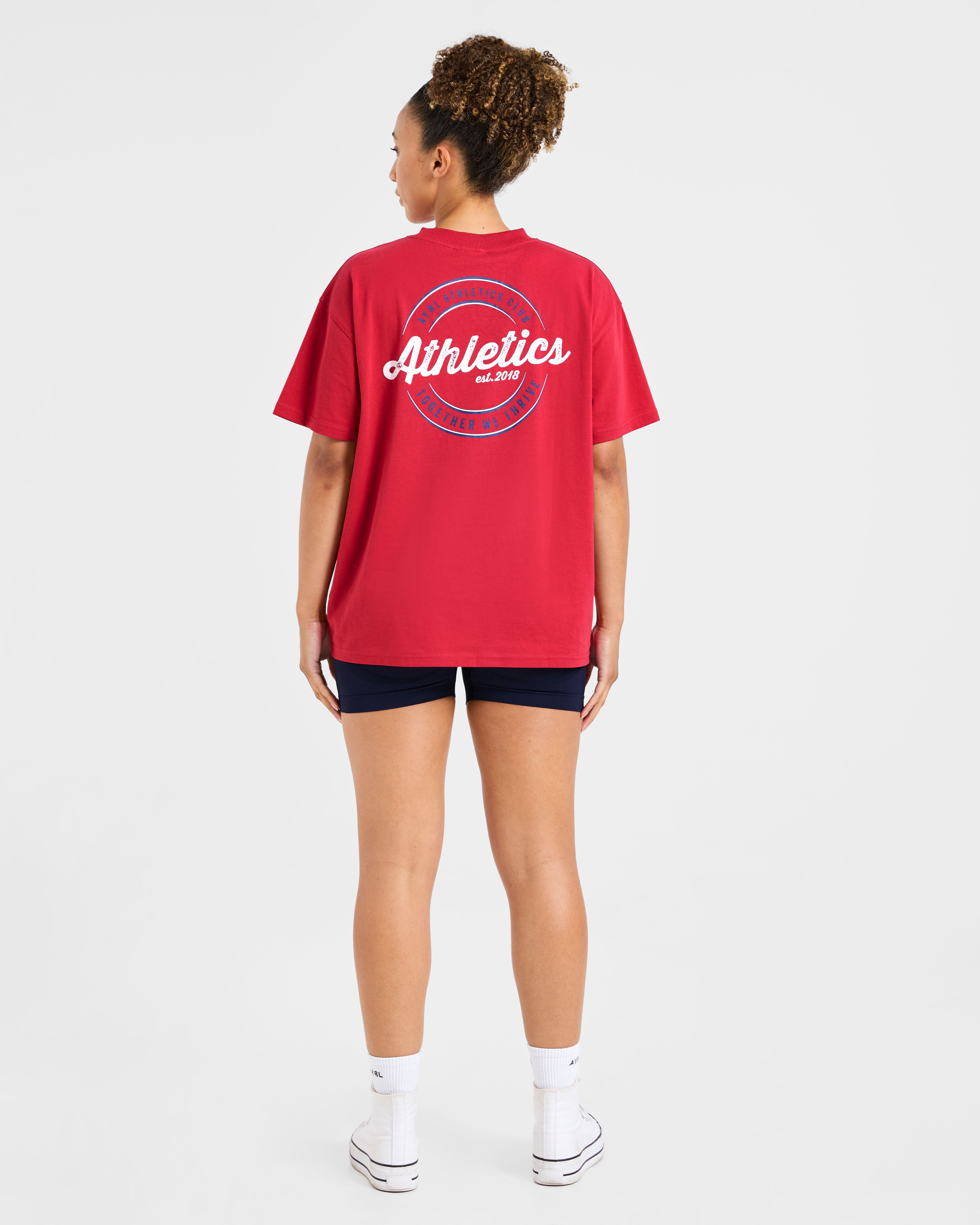 Retro Athletics Club Oversized T Shirt - Rouge/Bleu