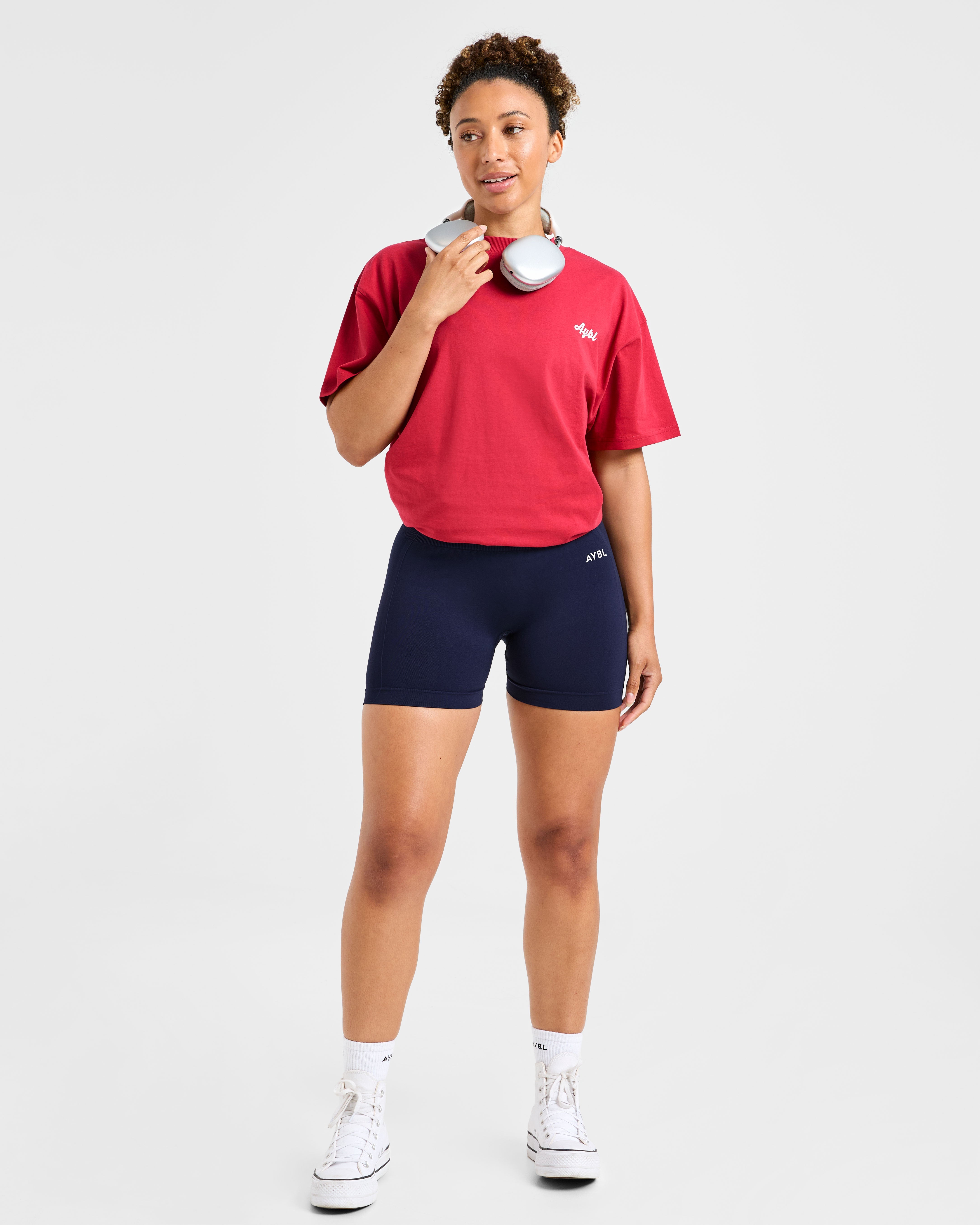 Retro Athletics Club Oversized T Shirt - Rouge/Bleu