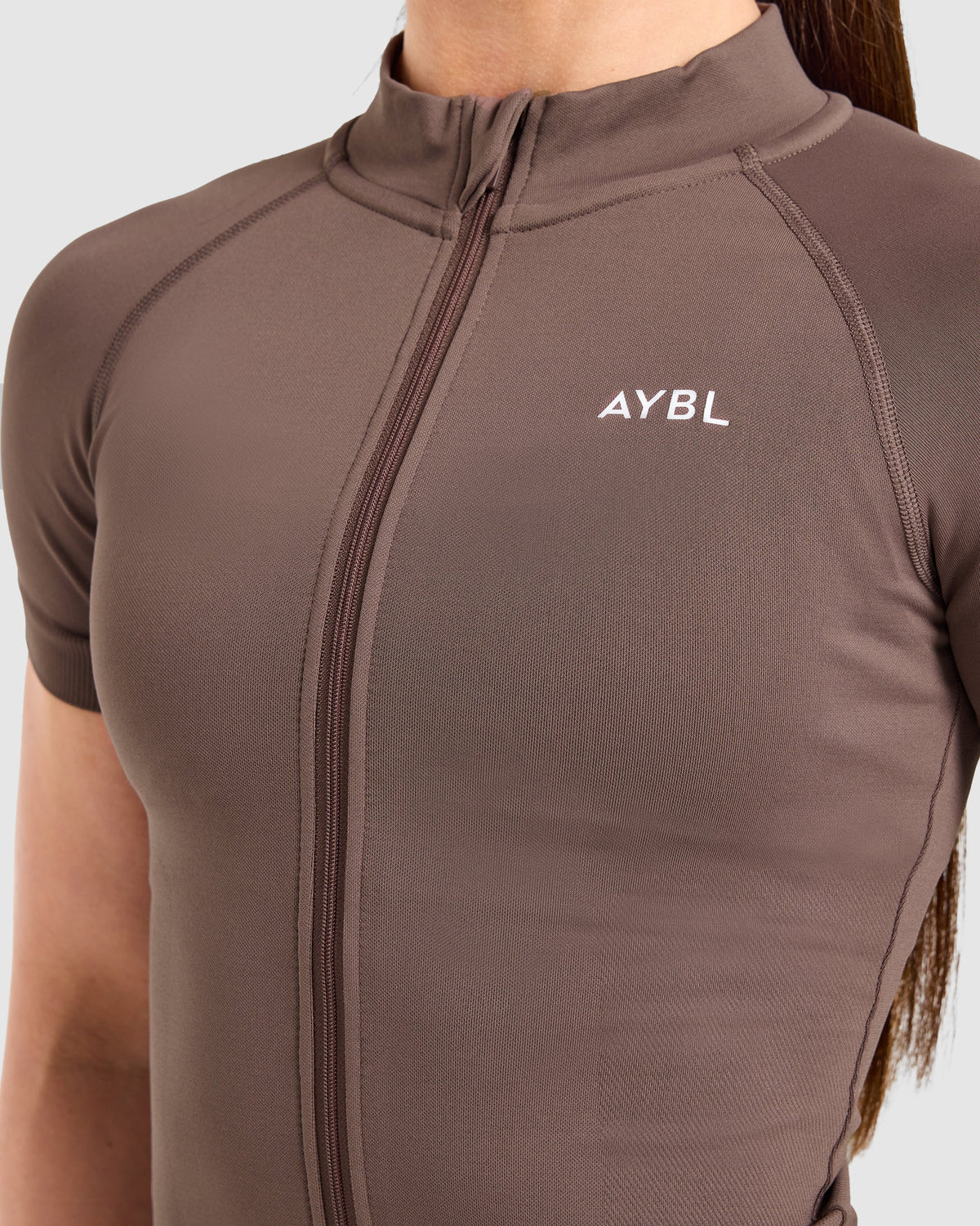 Enhance Seamless Short Sleeve Zip Up Jacket - Marron
