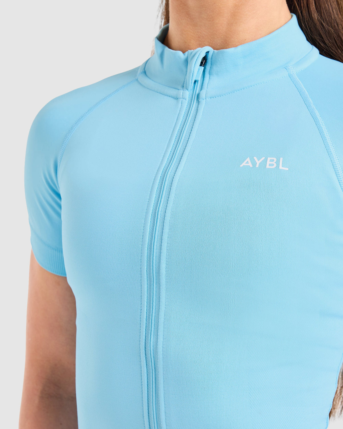Enhance Seamless Short Sleeve Zip Up Jacket - Powder Bleu