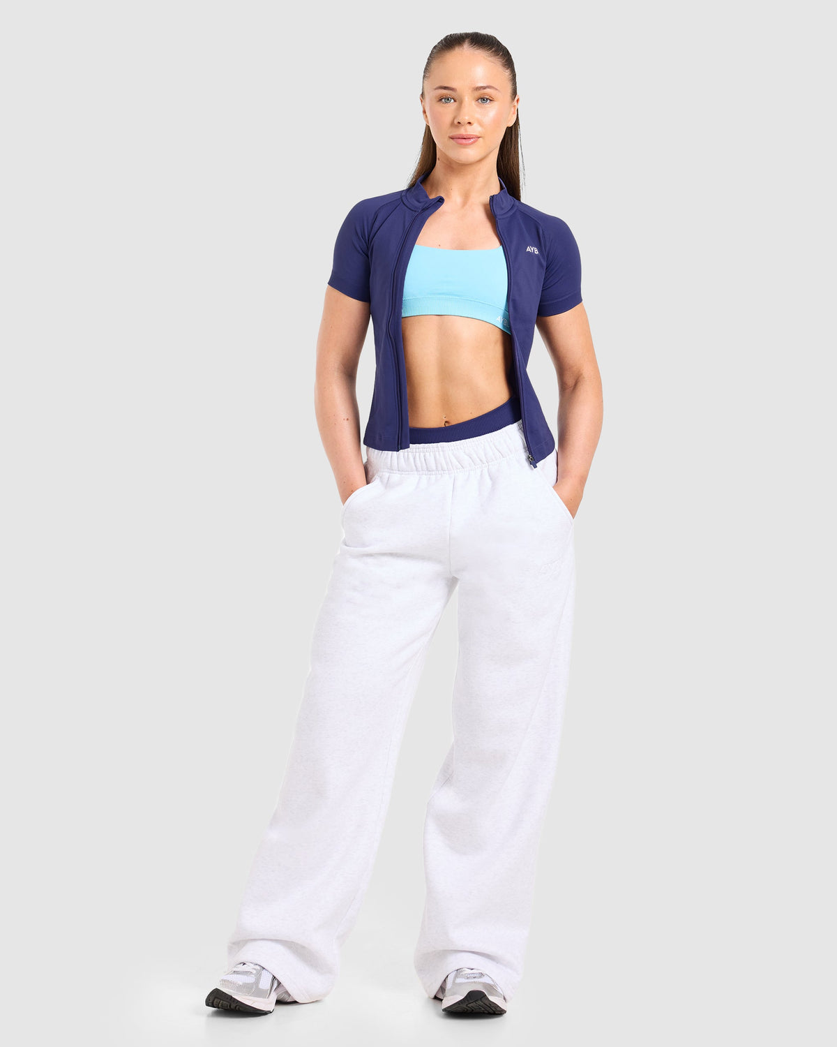 Enhance Seamless Short Sleeve Zip Up Jacket - Storm Bleu