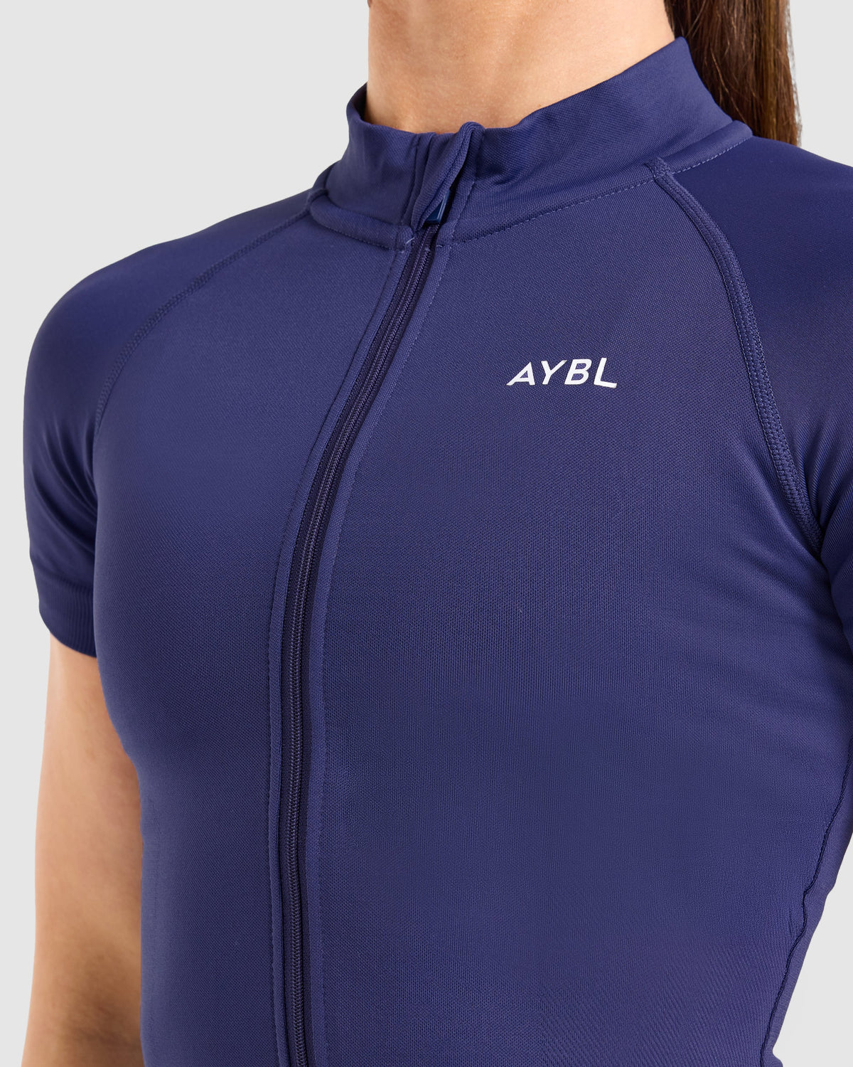 Enhance Seamless Short Sleeve Zip Up Jacket - Storm Bleu