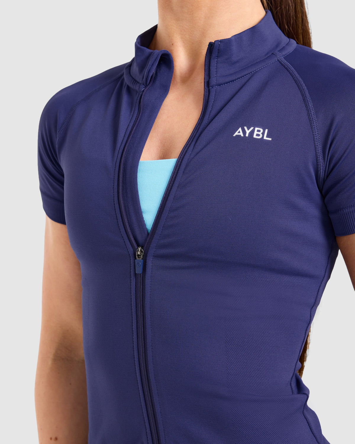 Enhance Seamless Short Sleeve Zip Up Jacket - Storm Bleu