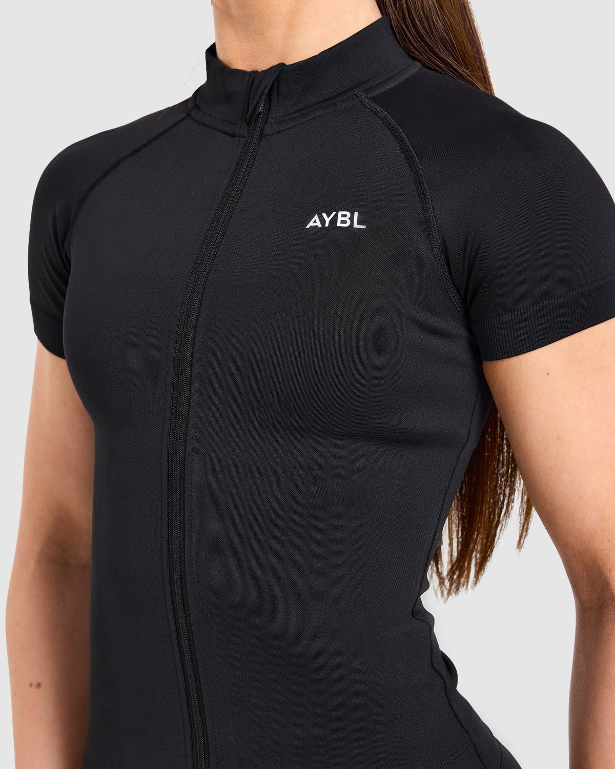 Enhance Seamless Short Sleeve Zip Up Jacket - Noir