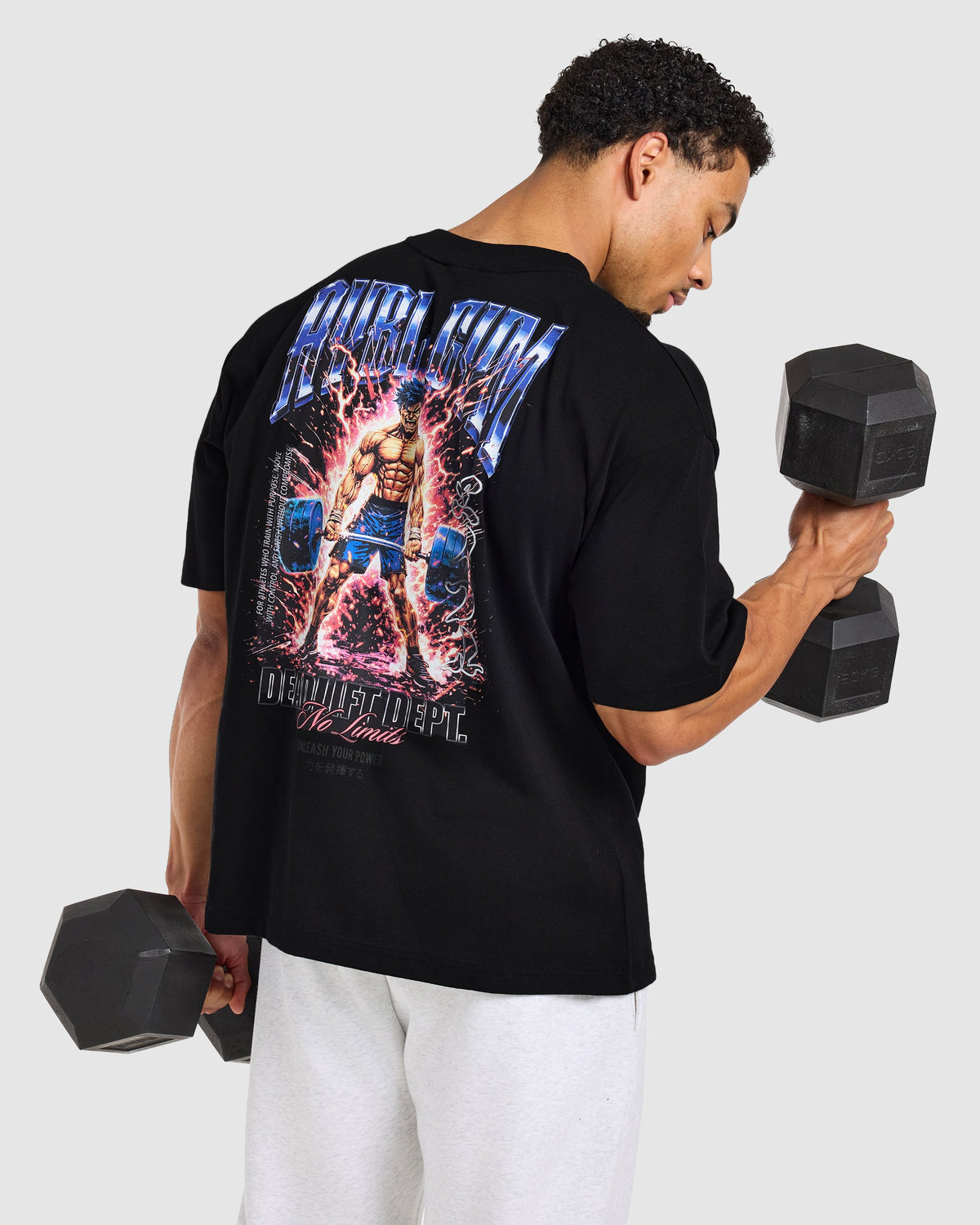 Anime Deadlift Dept Oversized T Shirt - Noir/Bleu