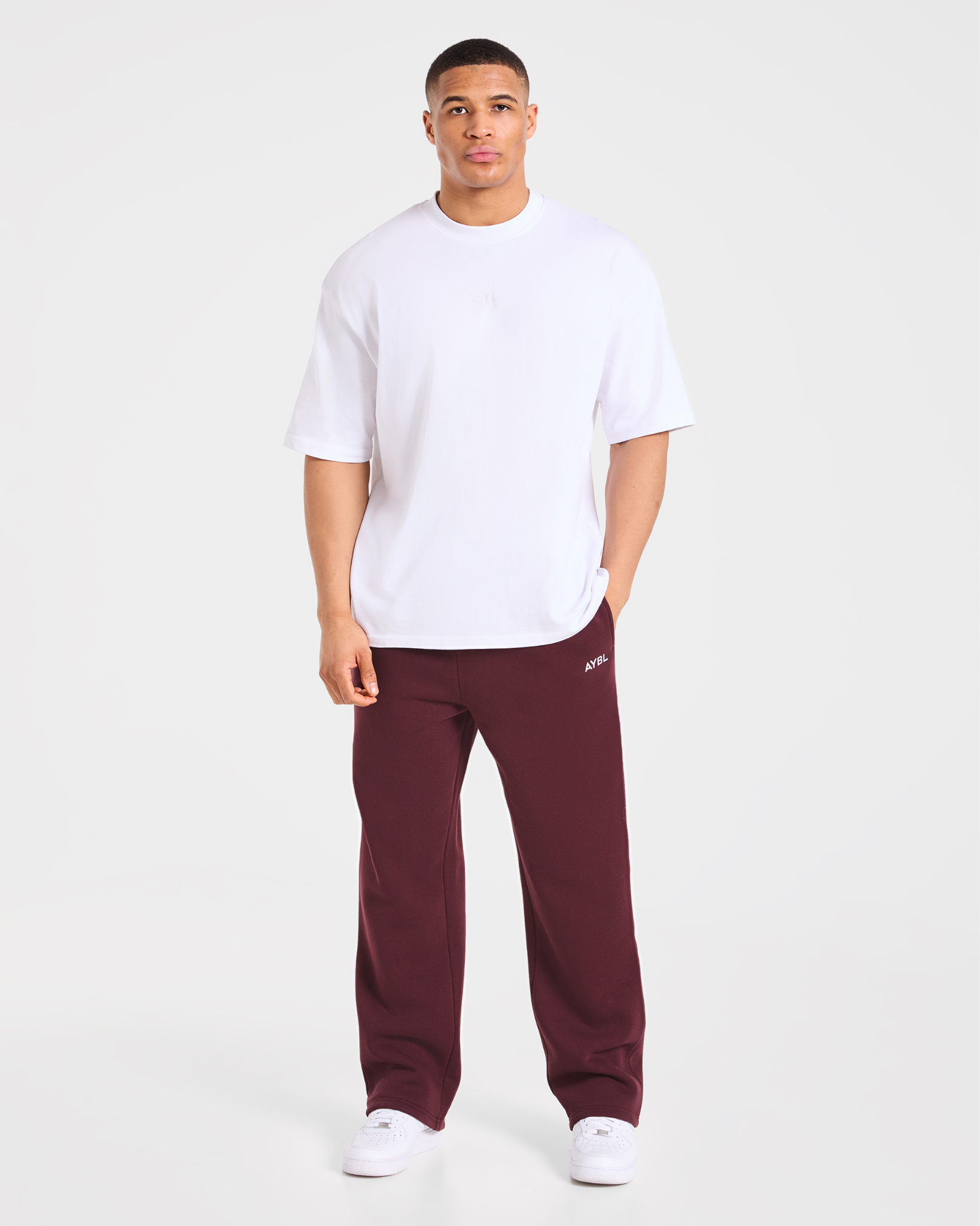 Essential Oversized Straight Leg Joggers - Burgundy Rouge