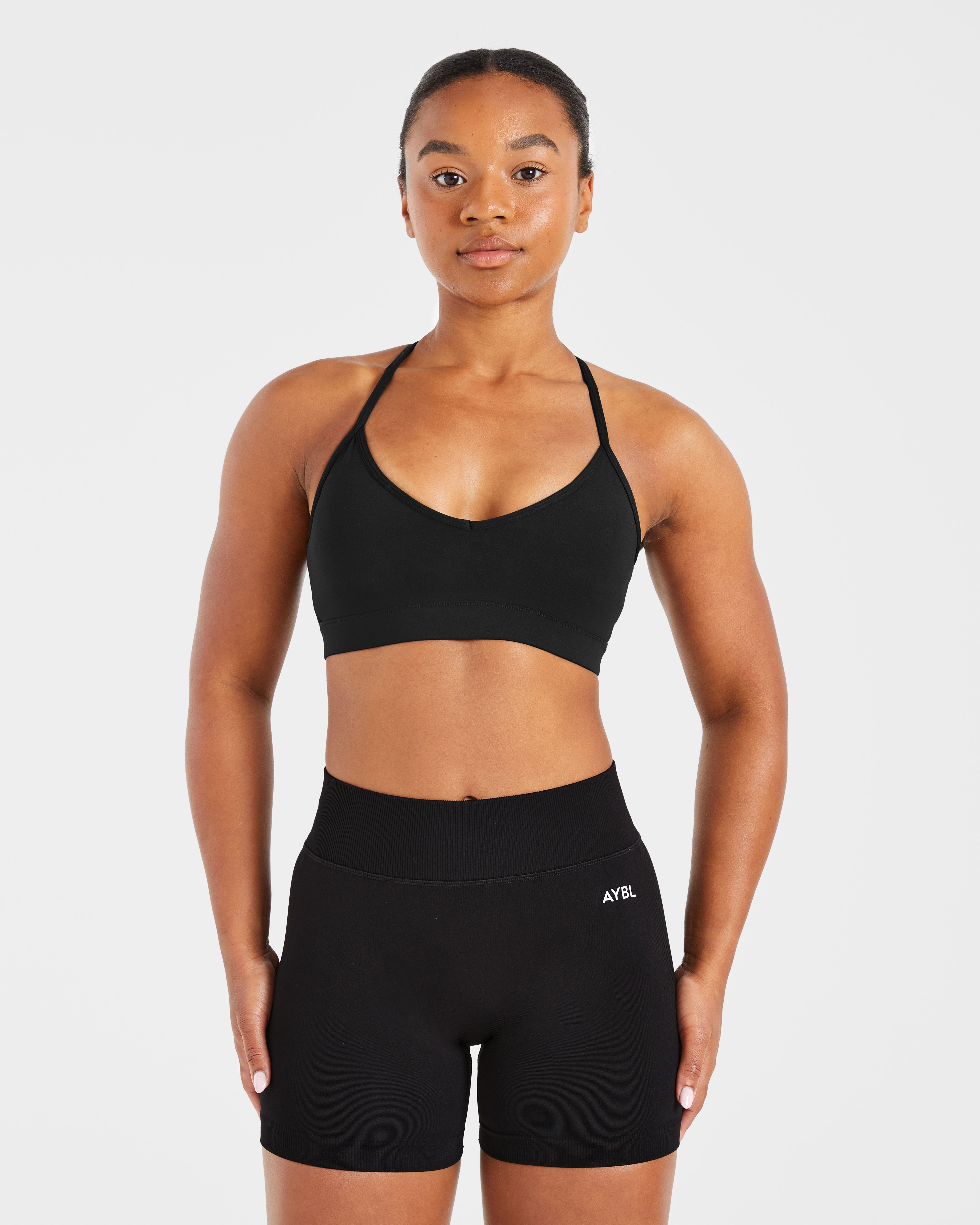 Essential V Neck Strappy Sports Bra - Noir