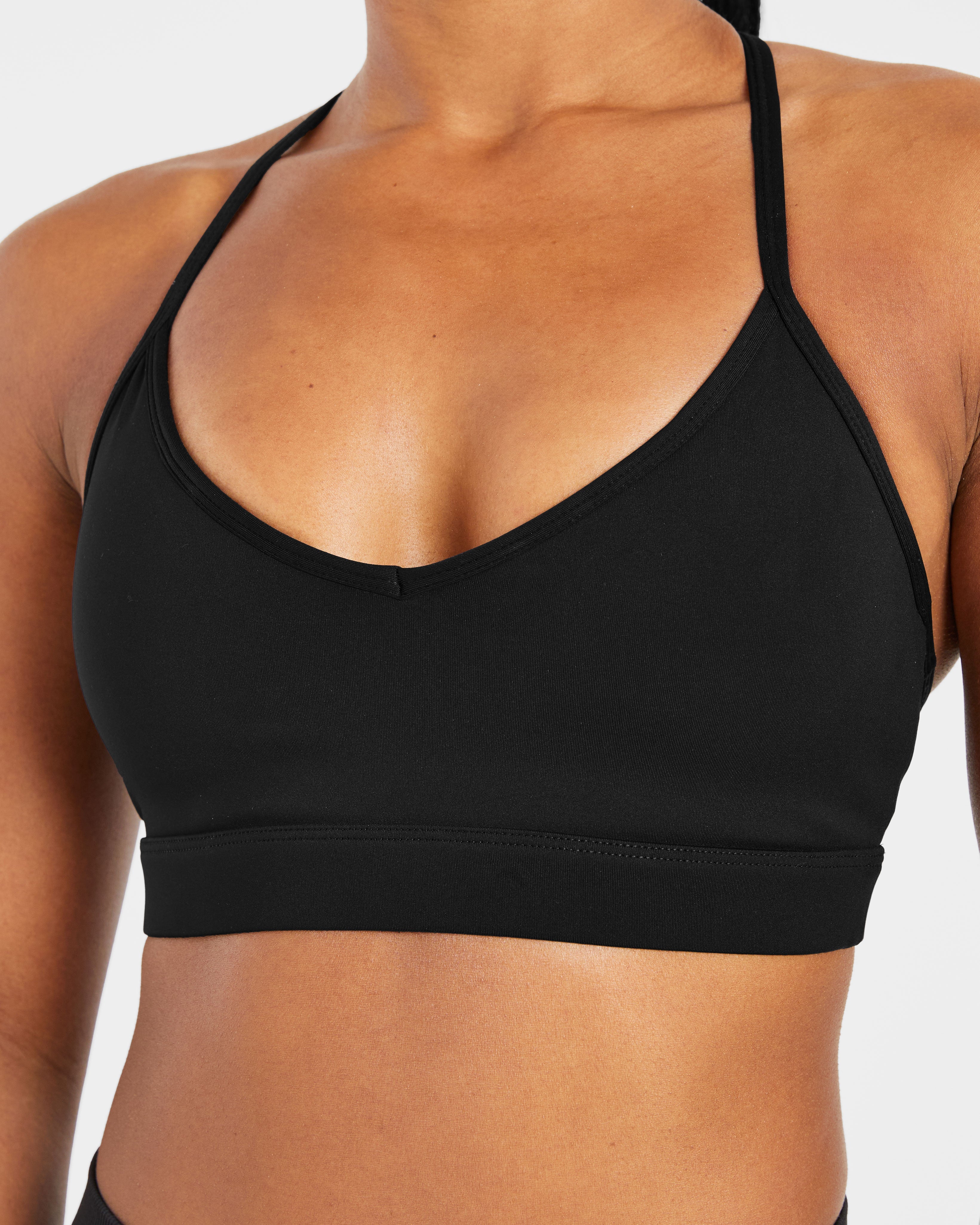 Essential V Neck Strappy Sports Bra - Noir