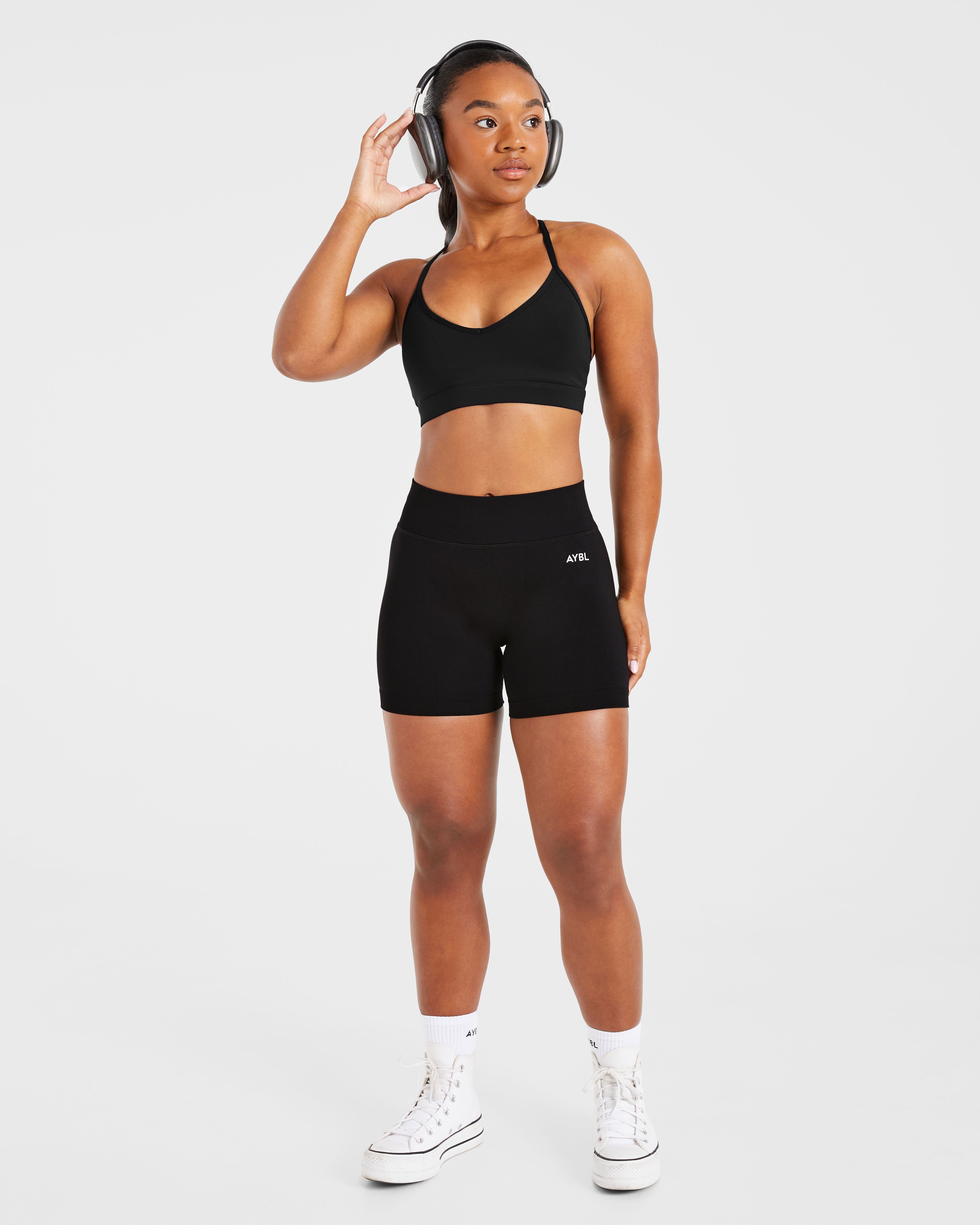 Essential V Neck Strappy Sports Bra - Noir