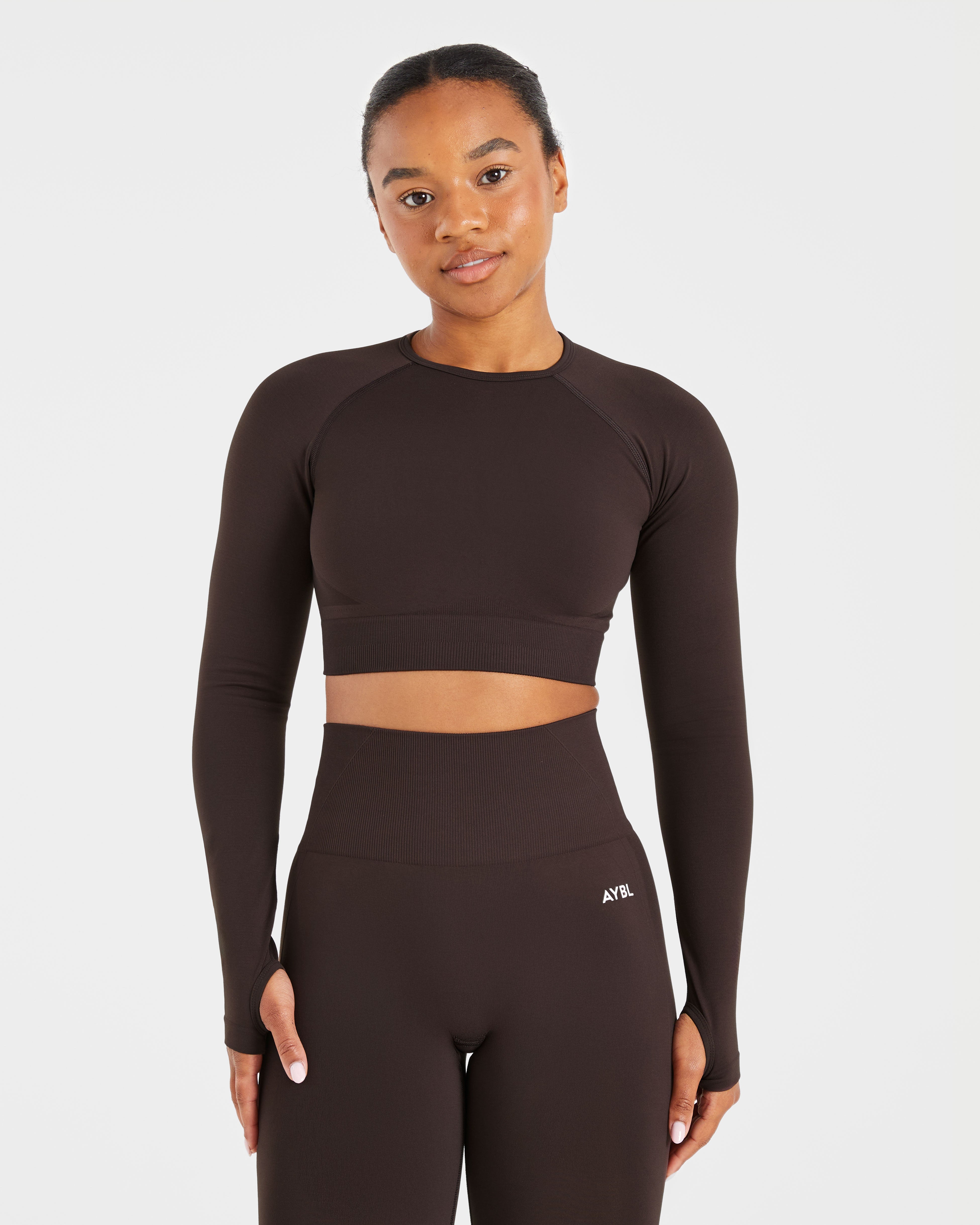 Empower Seamless Long Sleeve Crop Top - Cocoa Marron