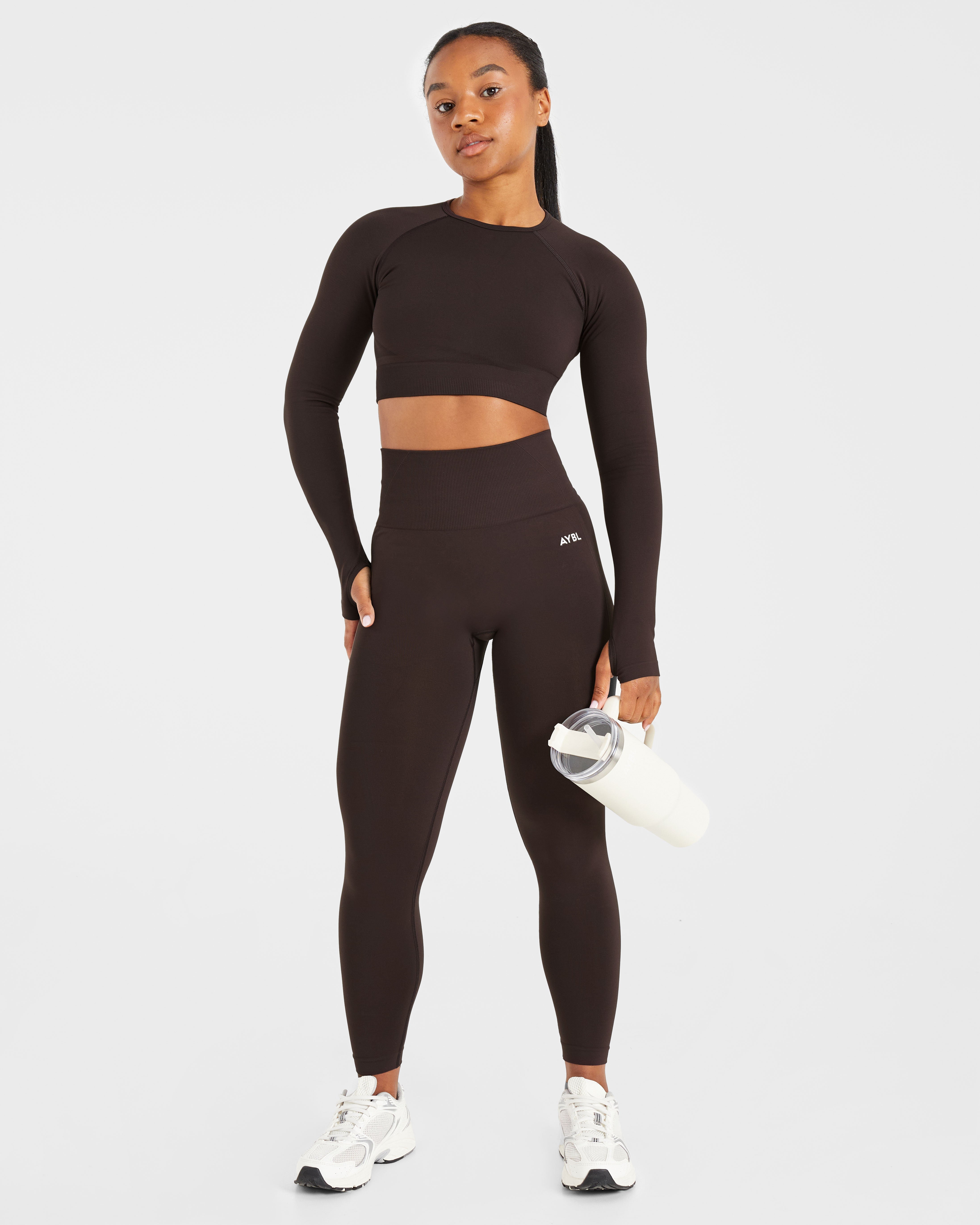 Empower Seamless Long Sleeve Crop Top - Cocoa Marron