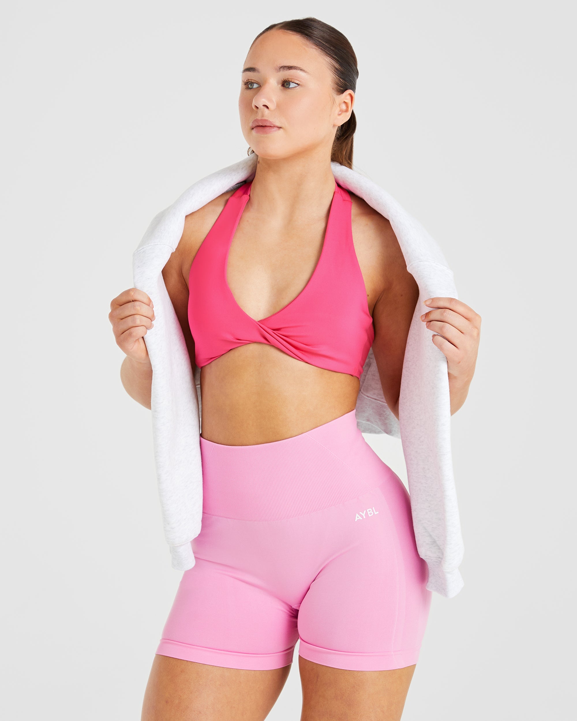 Essential Halterneck Sports Bra - Hot Rose