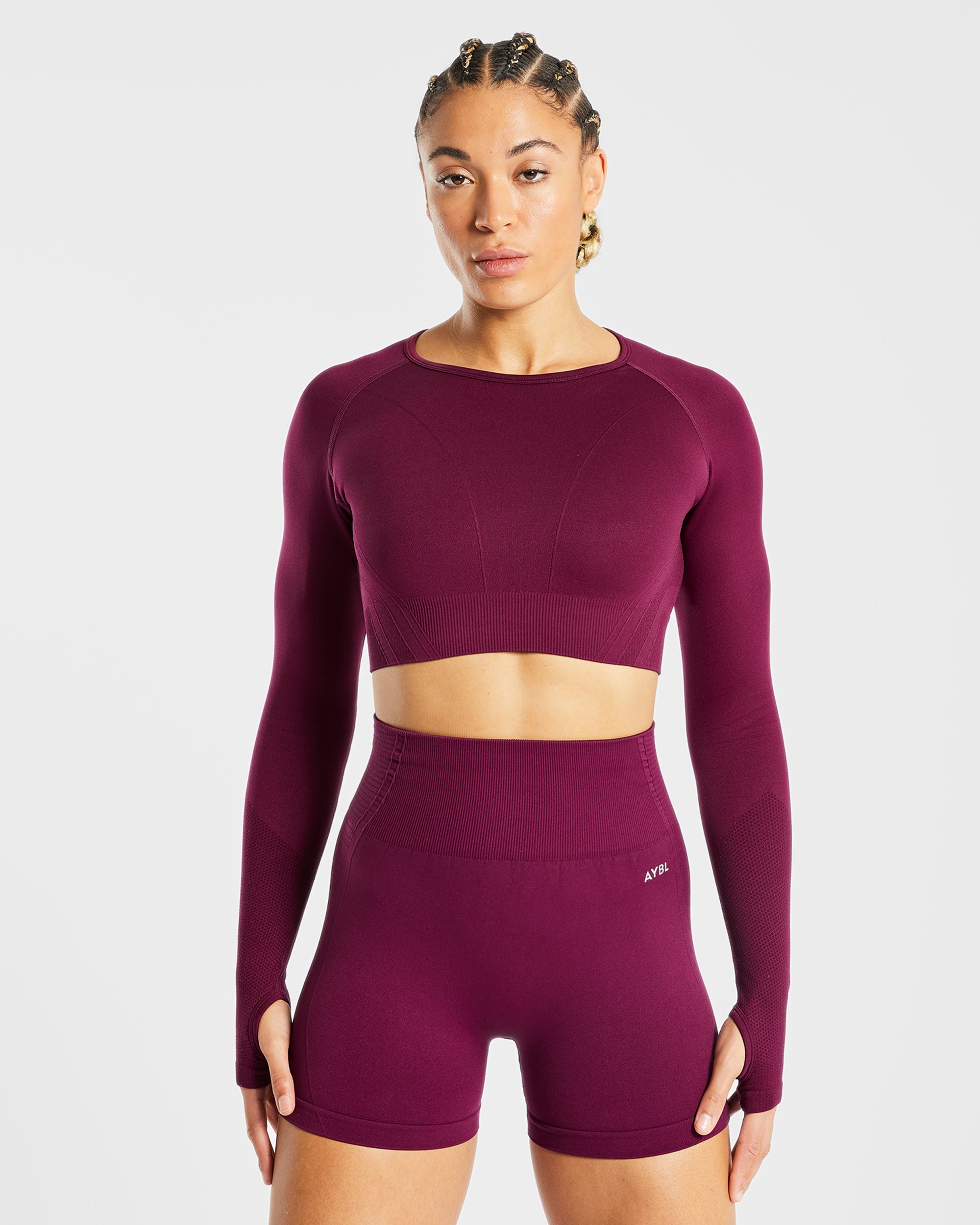 Balance V2 Seamless Long Sleeve Crop Top - Violet Wine