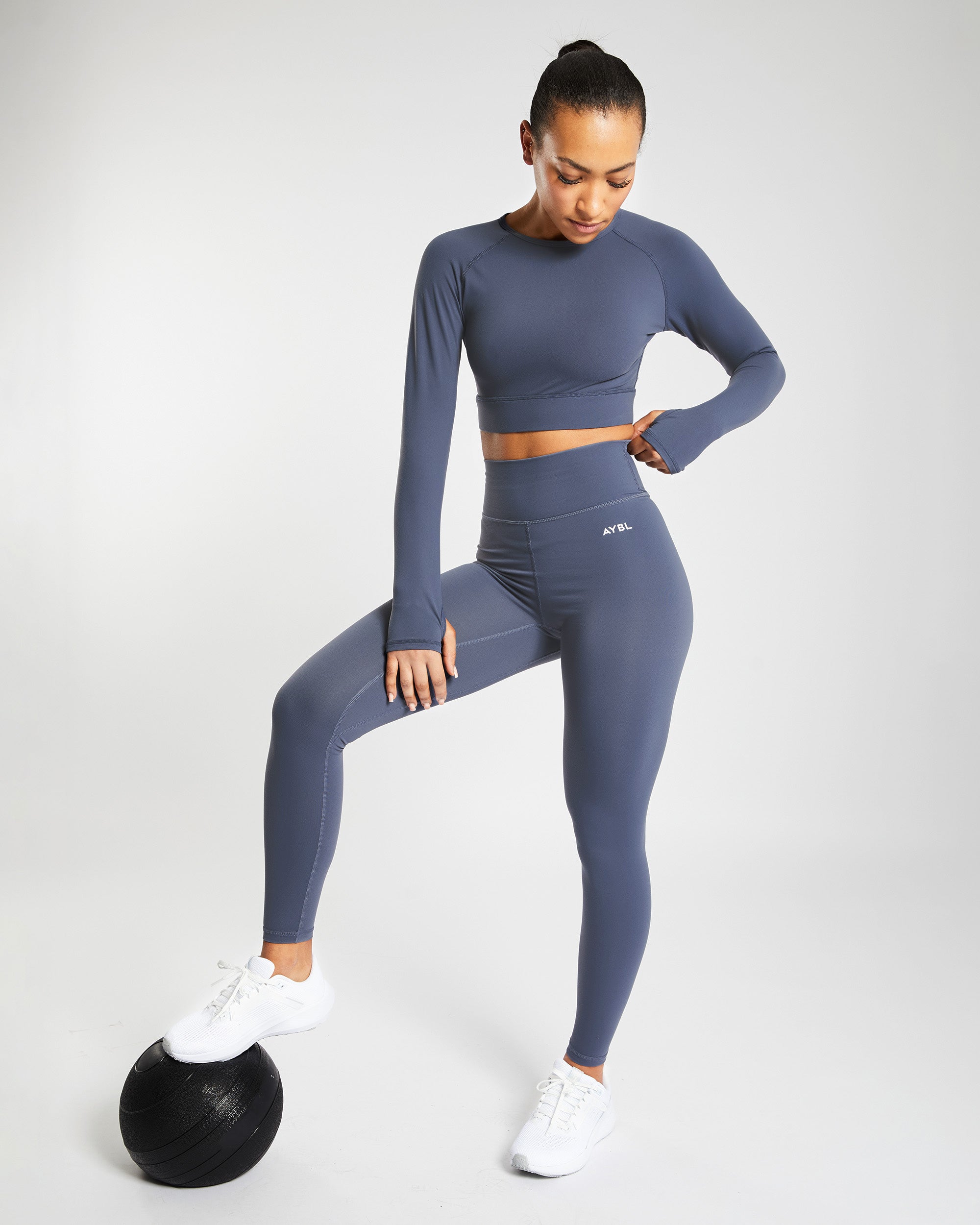 Core Long Sleeve Crop Top - Navy Bleu