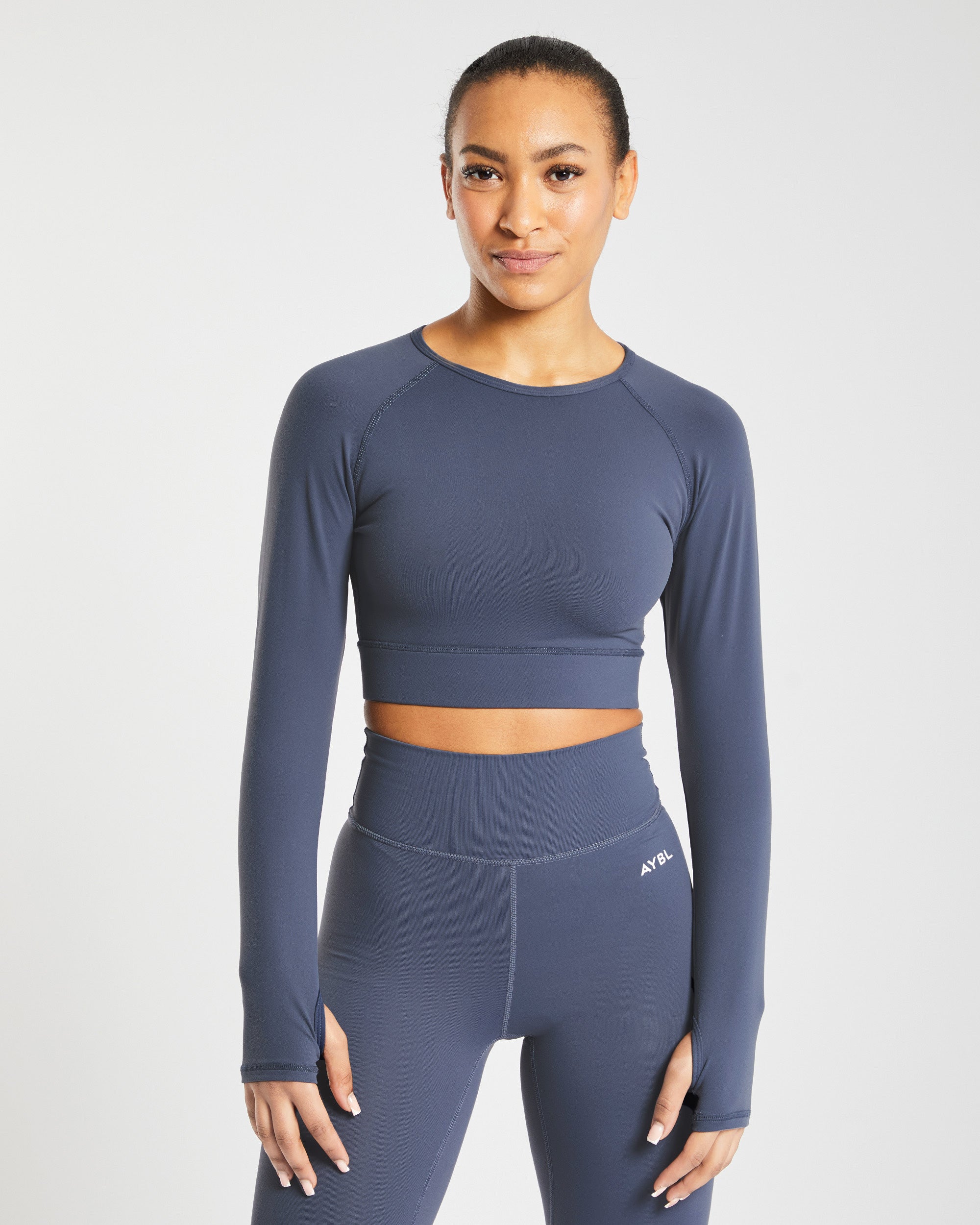 Core Long Sleeve Crop Top - Navy Bleu