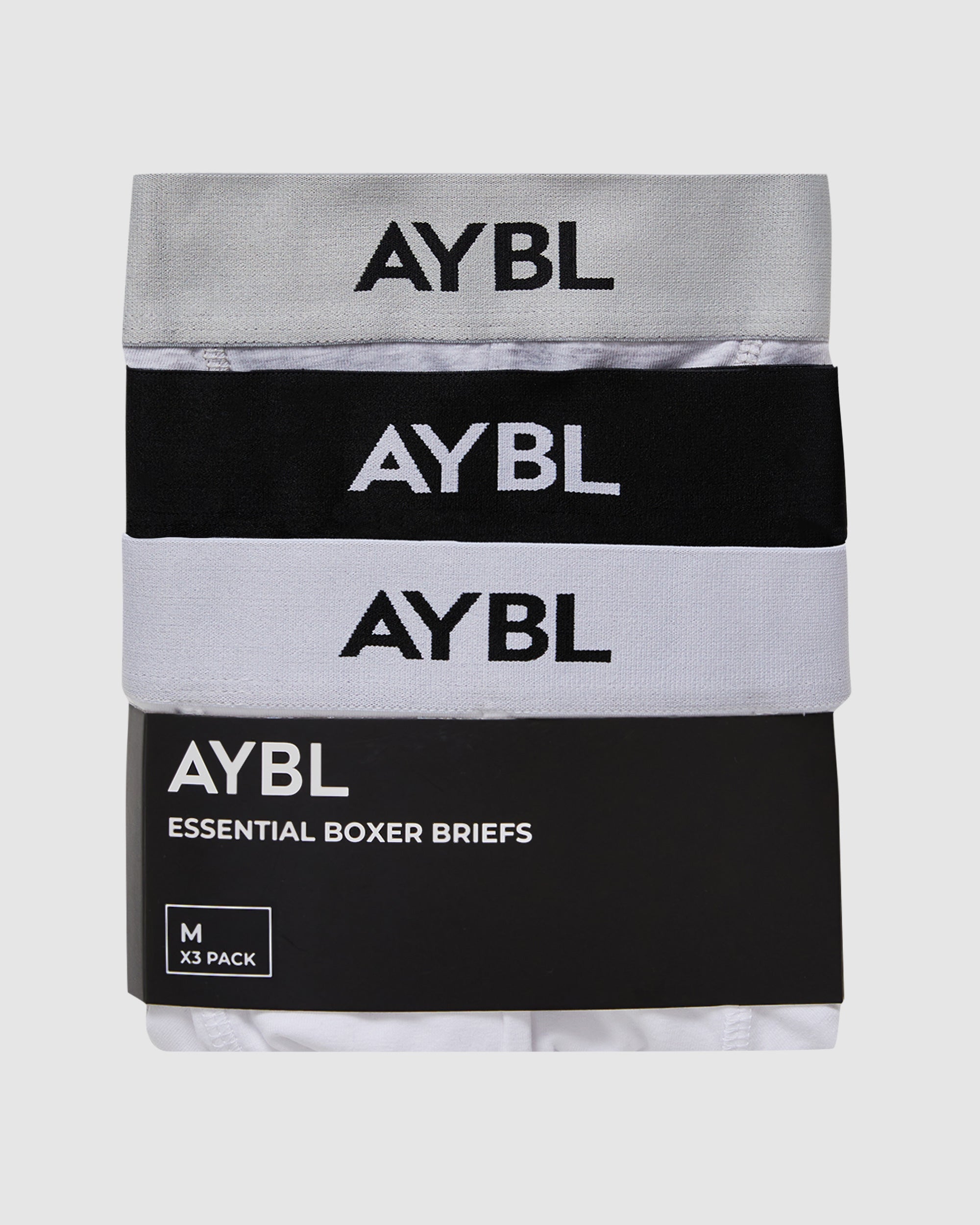 Essential Boxer Brief (3 pack) - Noir/Blanc/Gris