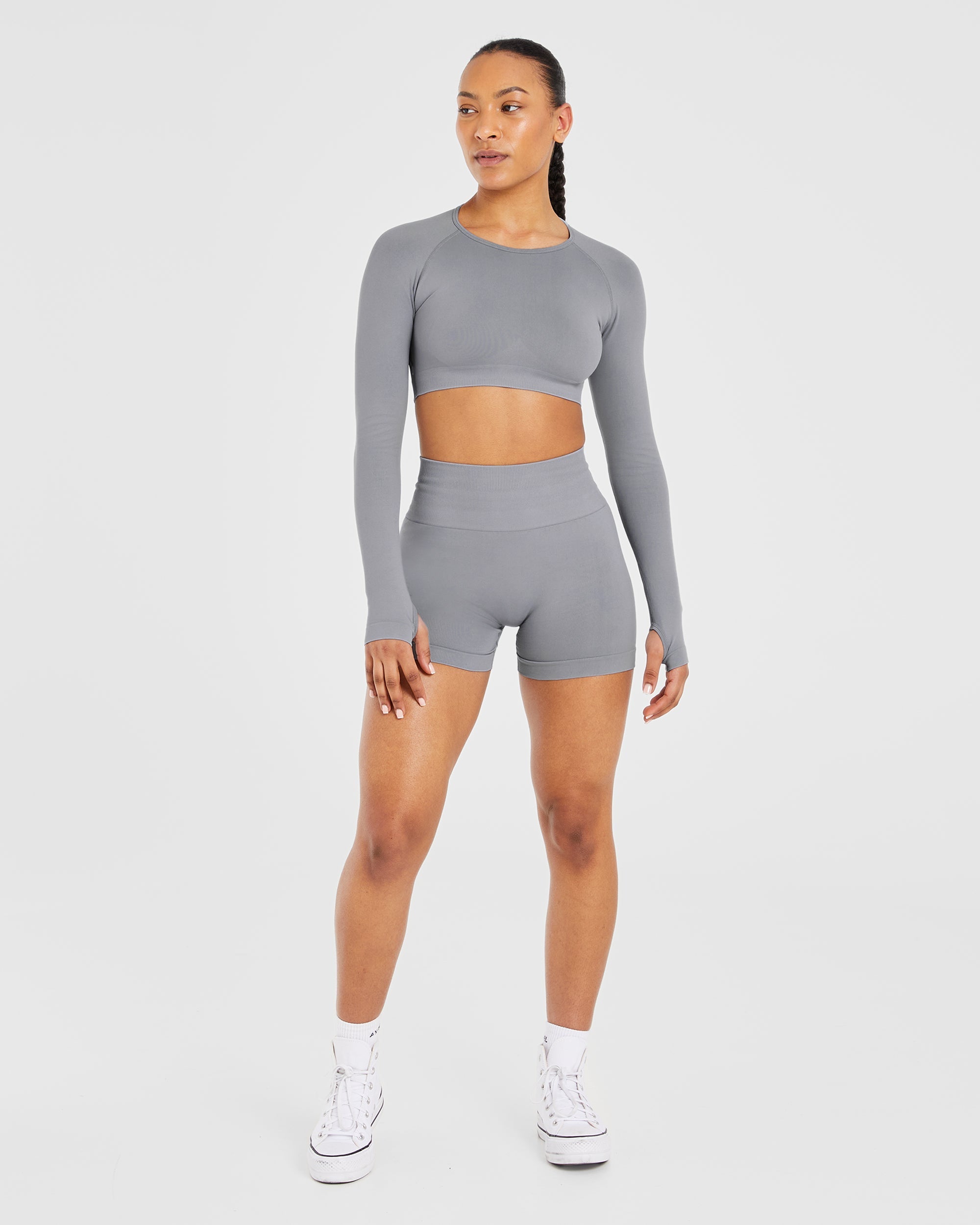 Power Seamless Long Sleeve Crop Top - Gris