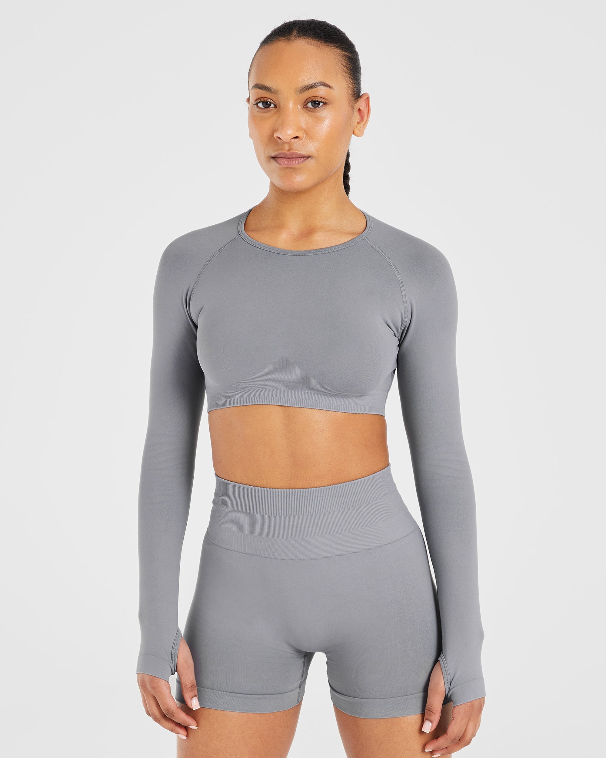 Power Seamless Long Sleeve Crop Top - Gris