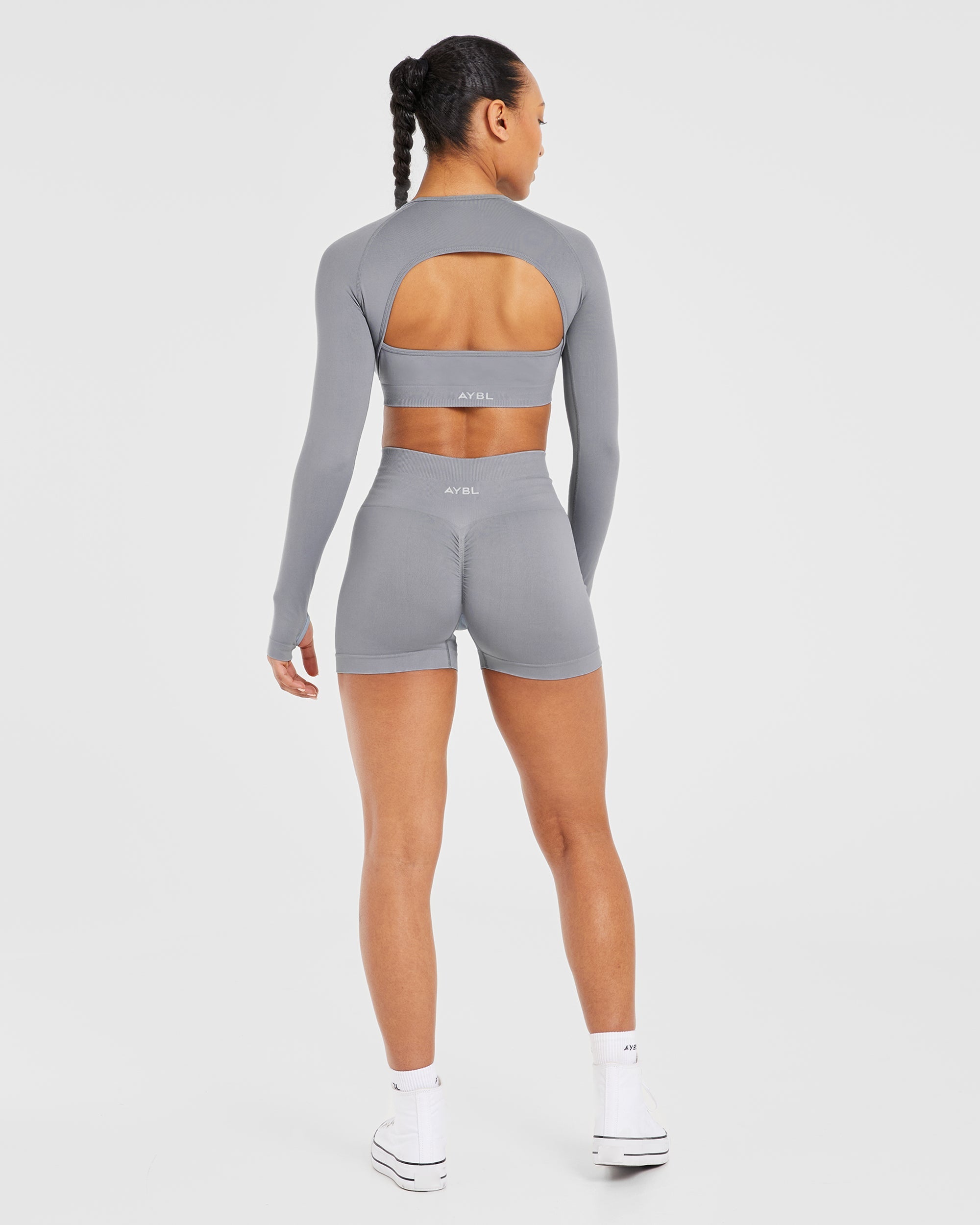 Power Seamless Long Sleeve Crop Top - Gris