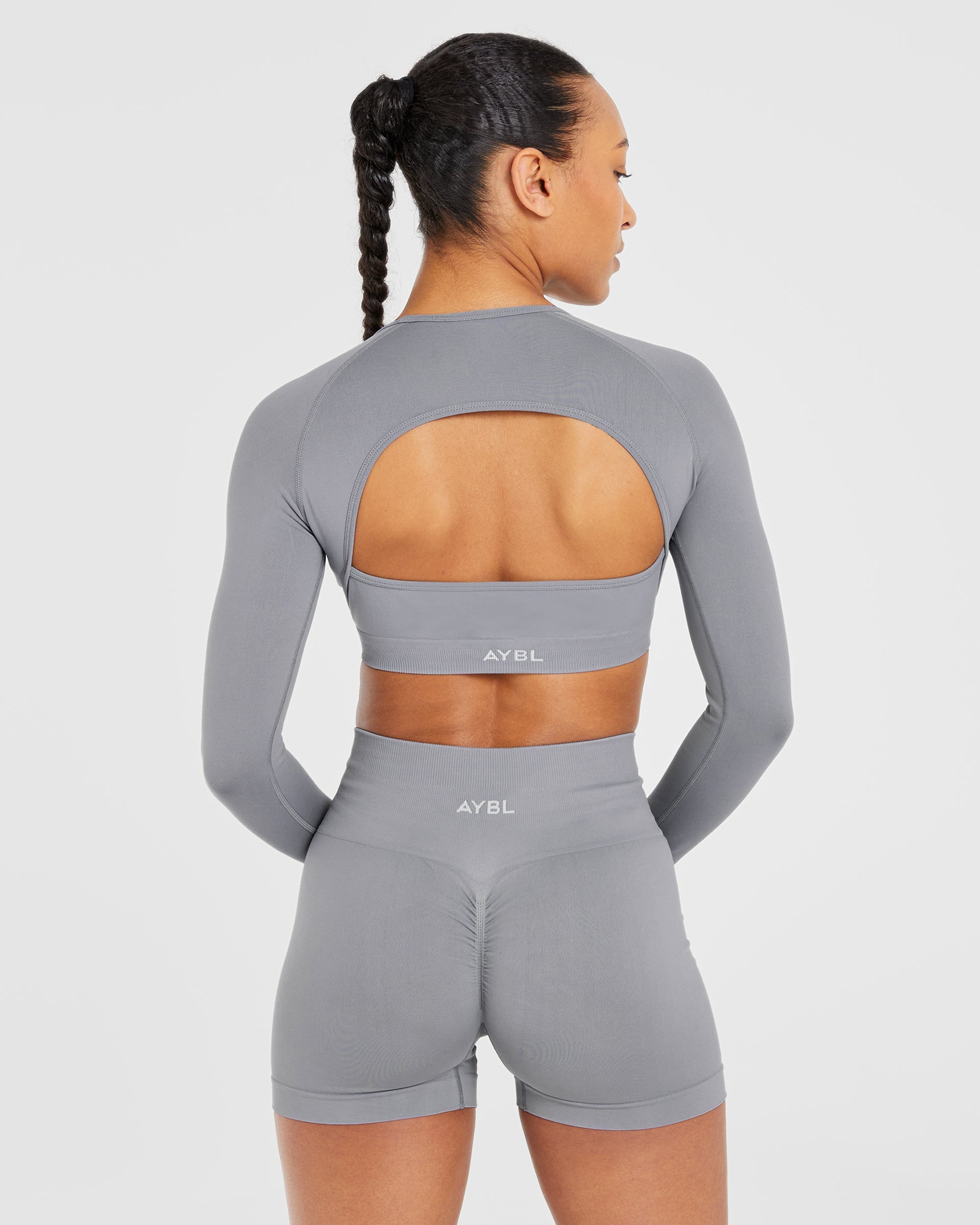 Power Seamless Long Sleeve Crop Top - Gris