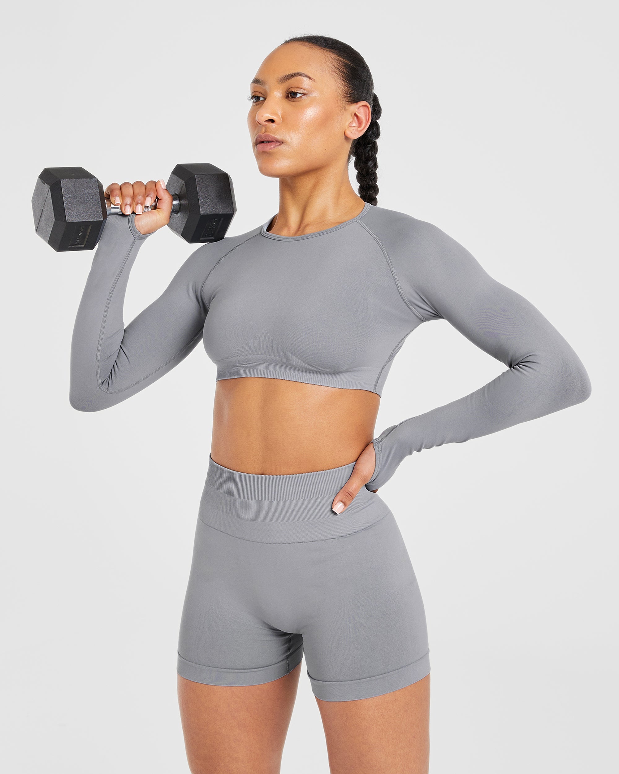 Power Seamless Long Sleeve Crop Top - Gris