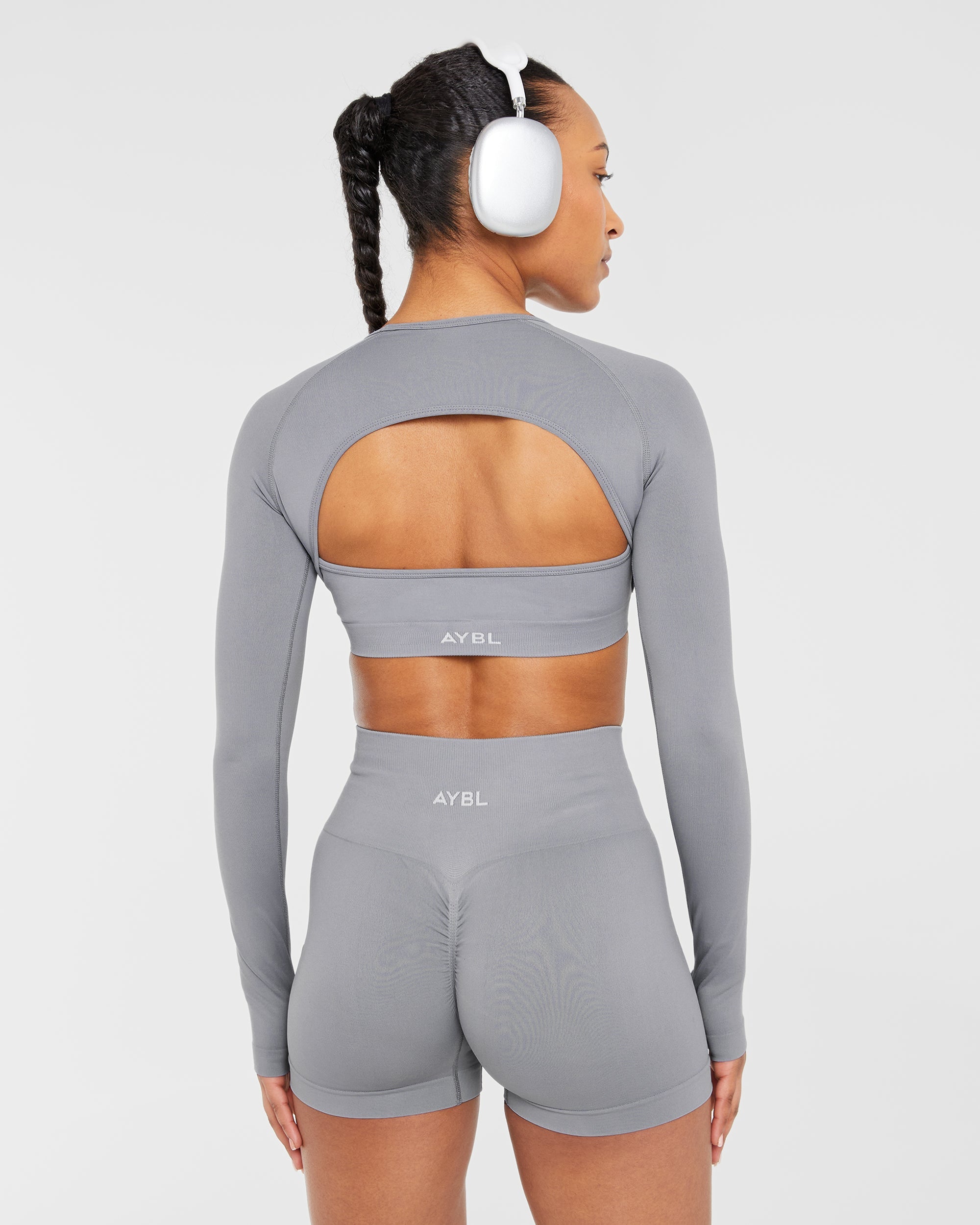 Power Seamless Long Sleeve Crop Top - Gris