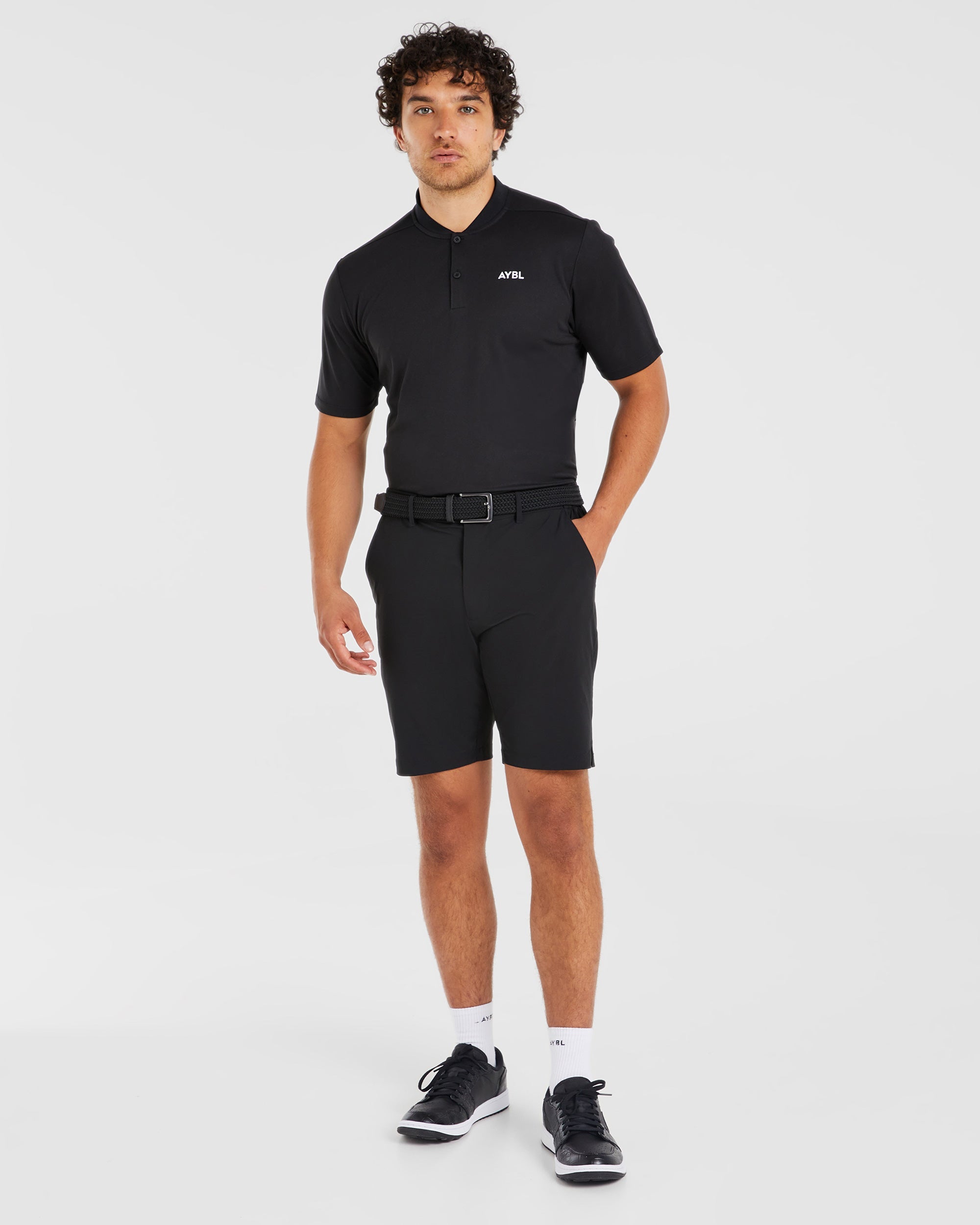 Performance Collarless Polo Shirt - Noir