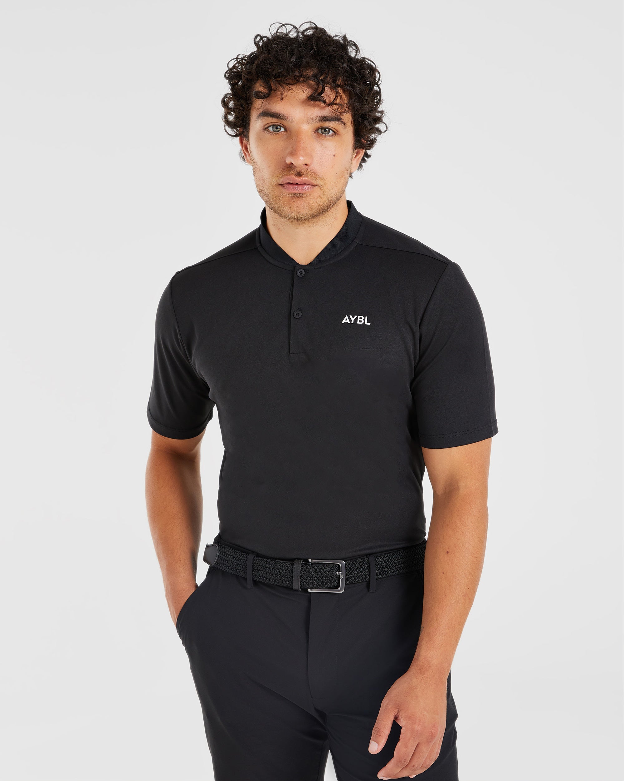 Performance Collarless Polo Shirt - Noir