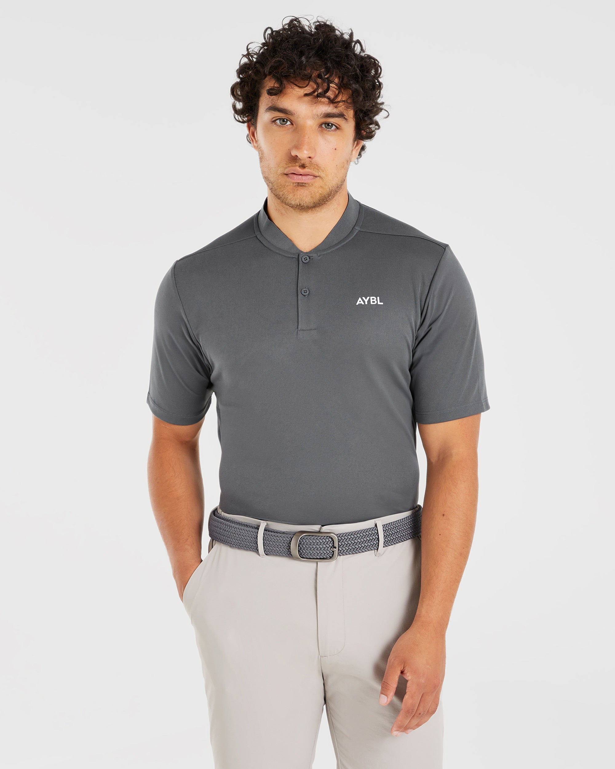 Performance Collarless Polo Shirt - Charcoal