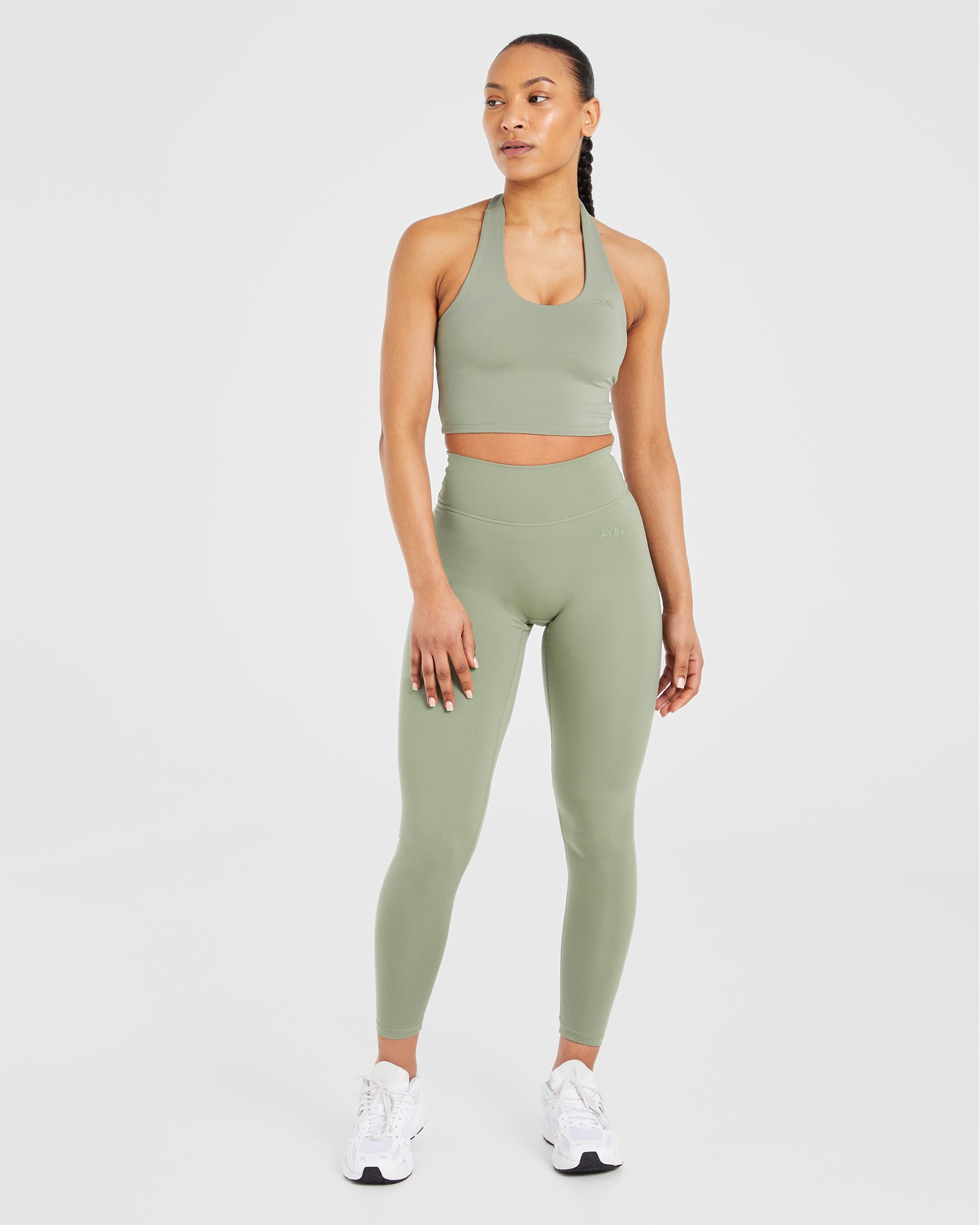 Staple Halterneck Crop Top - Olive Vert