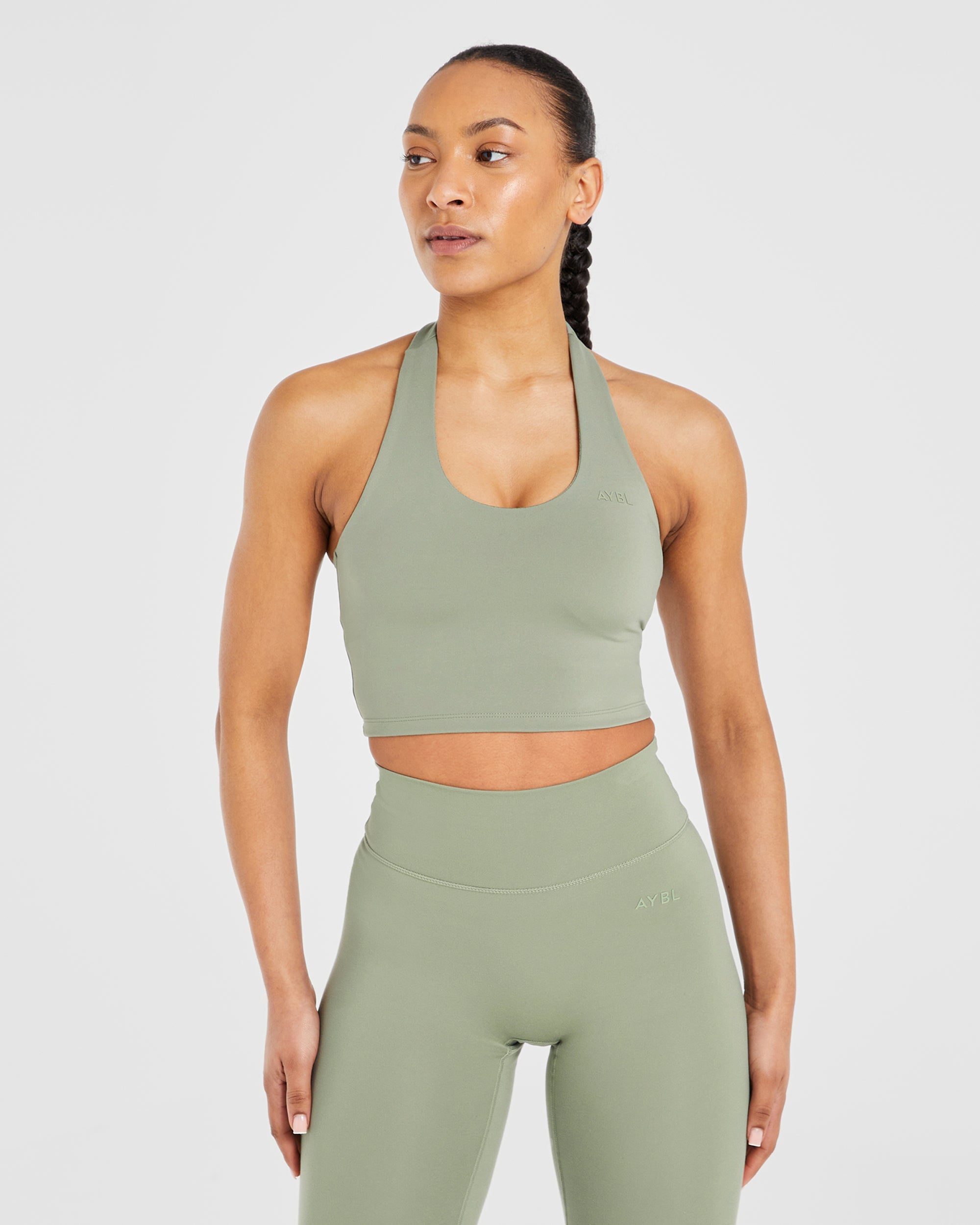 Staple Halterneck Crop Top - Olive Vert