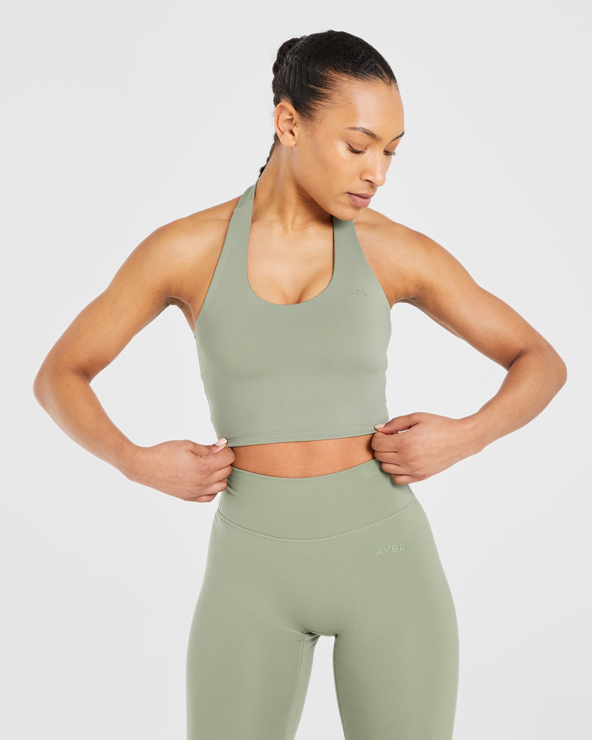 Staple Halterneck Crop Top - Olive Vert