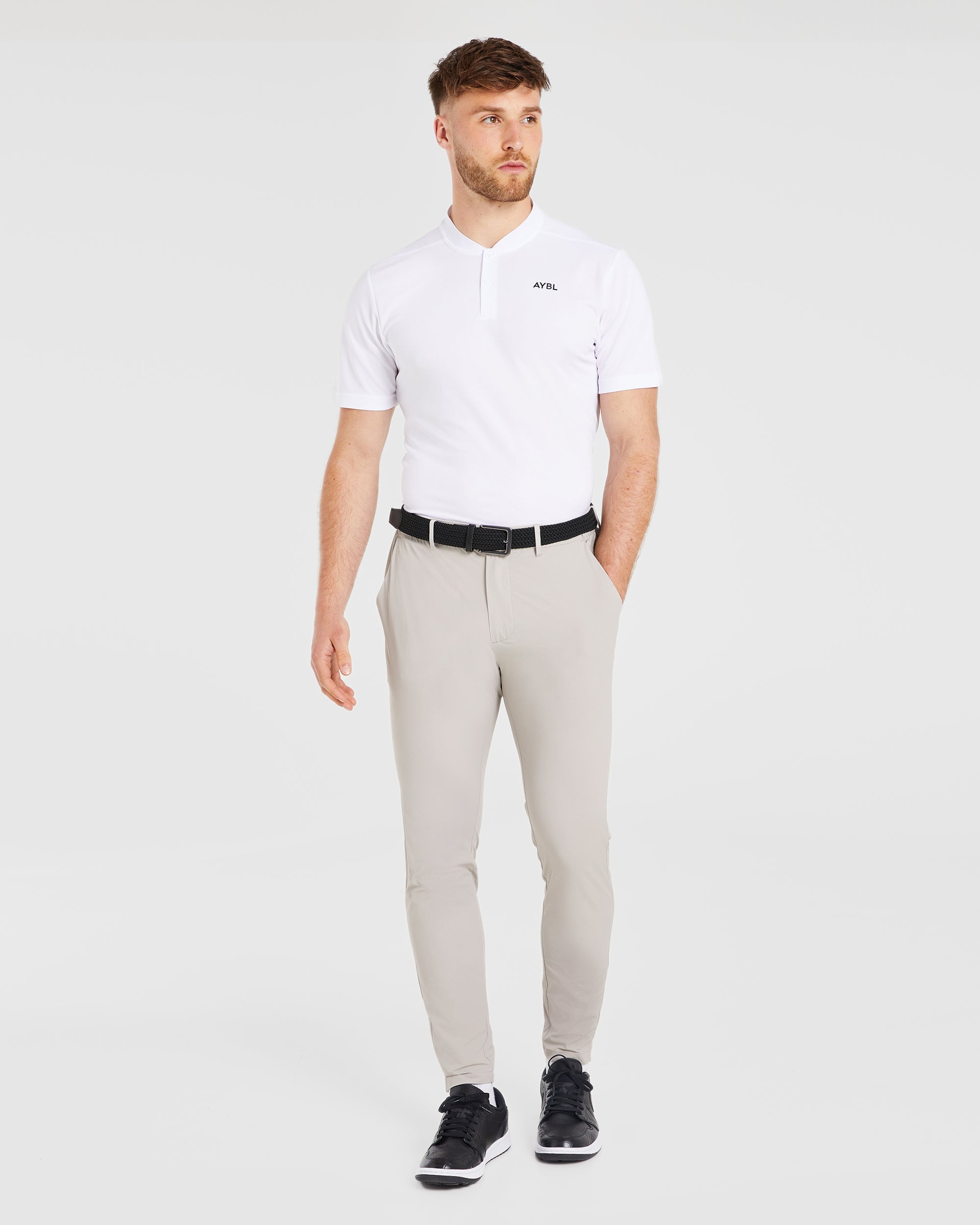 Performance Collarless Polo Shirt - Blanc