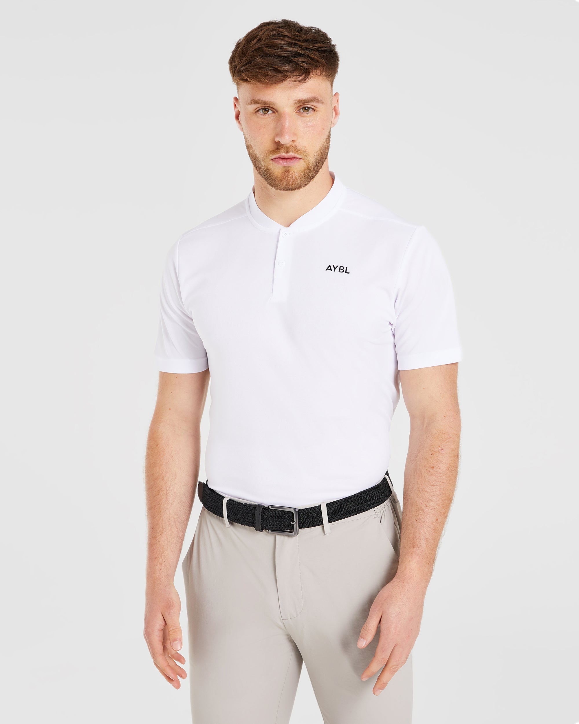 Performance Collarless Polo Shirt - Blanc