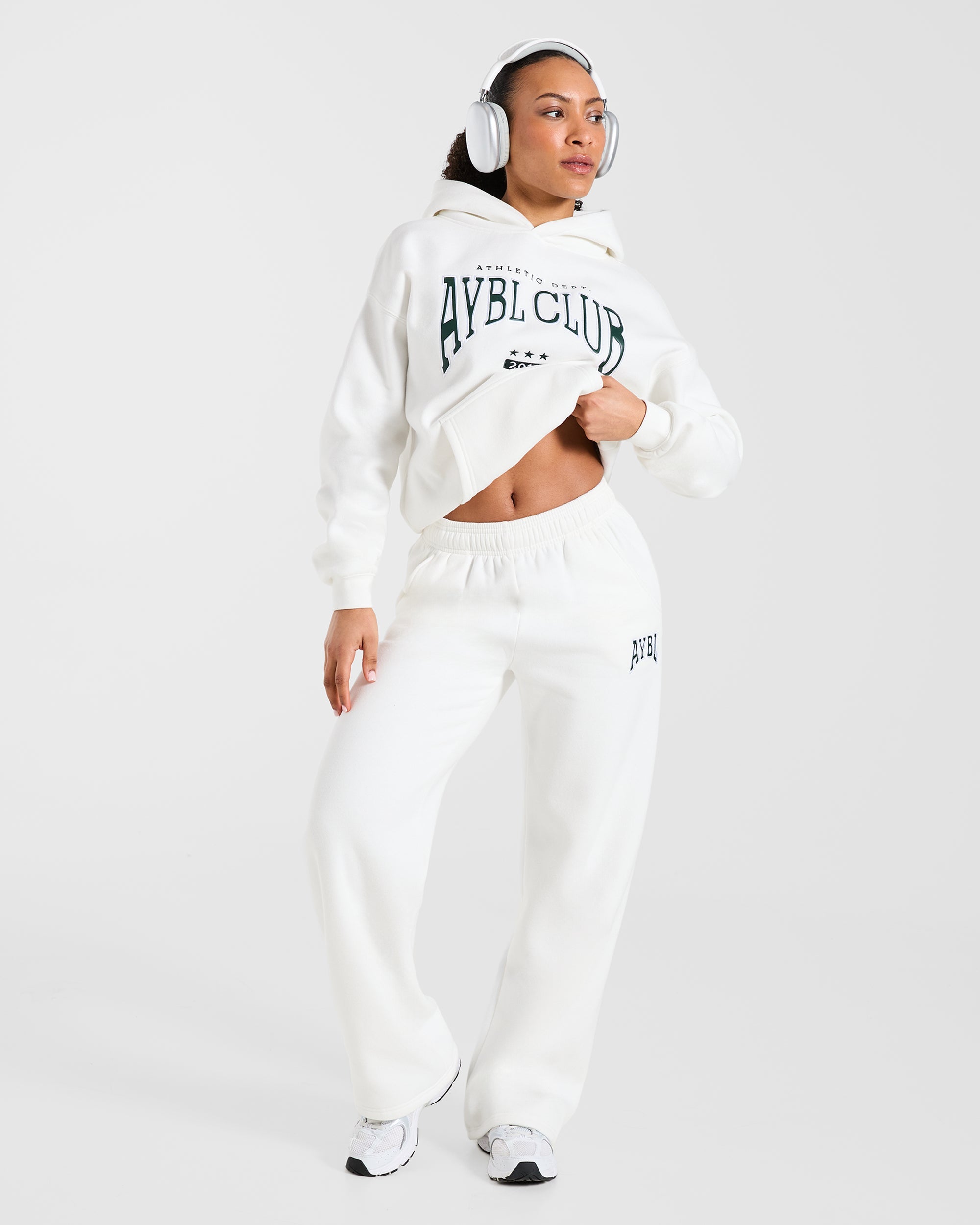 AYBL Club Oversized Straight Leg Joggers - Off Blanc/Forest Vert