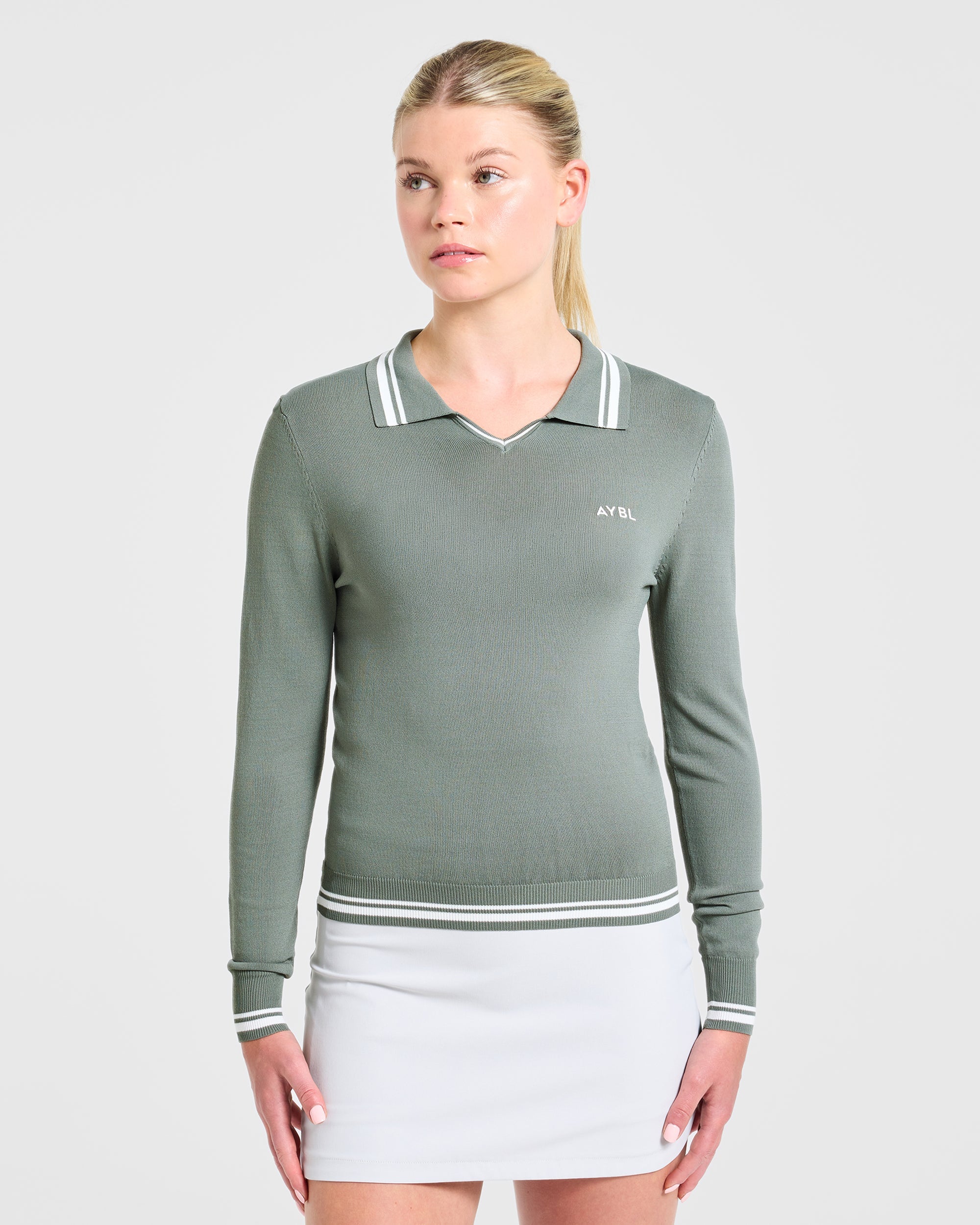 Classic Knitted Long Sleeve Polo - Hillside Vert