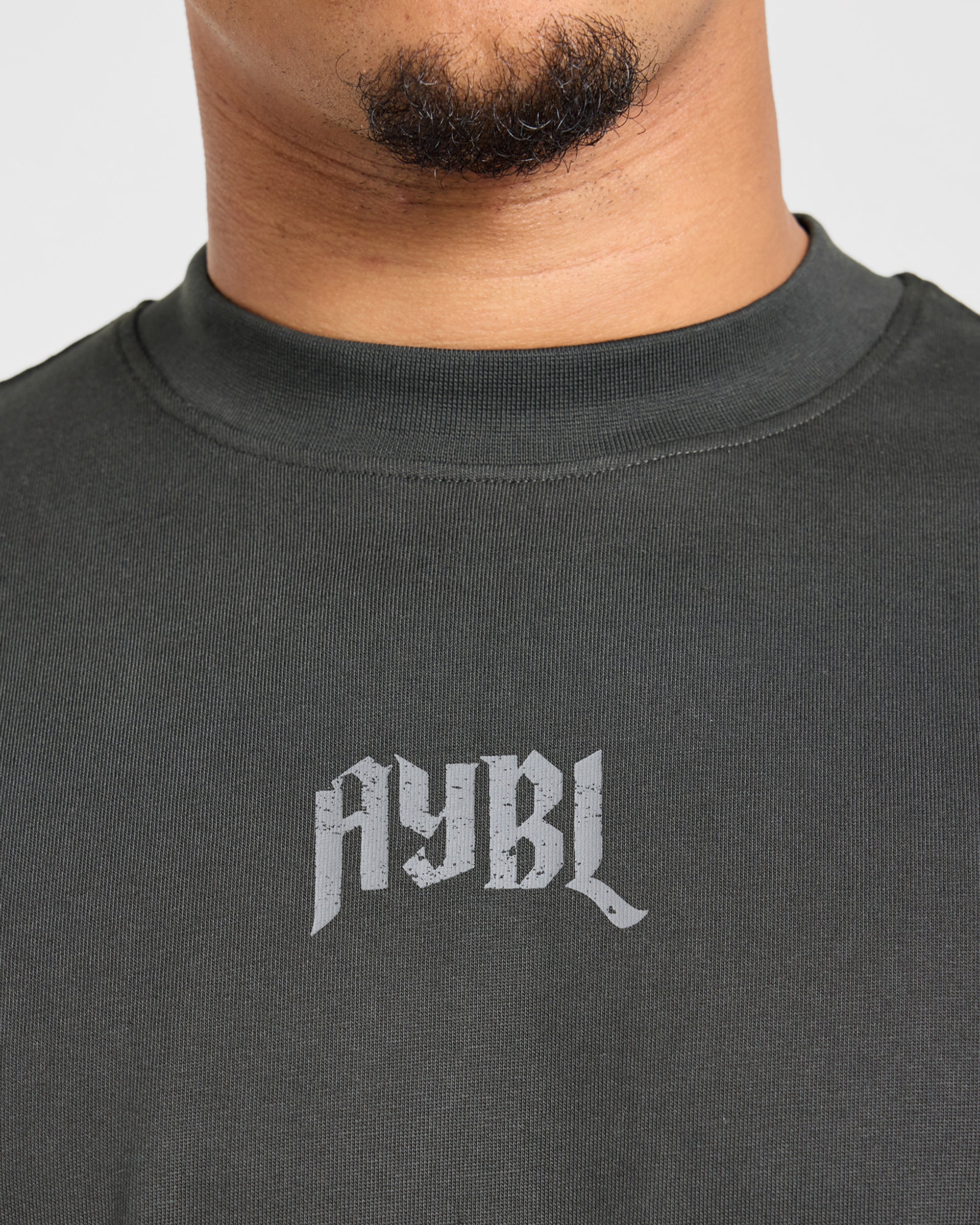Heavy Lifting Gothic Oversized T Shirt - Charcoal/Jaune