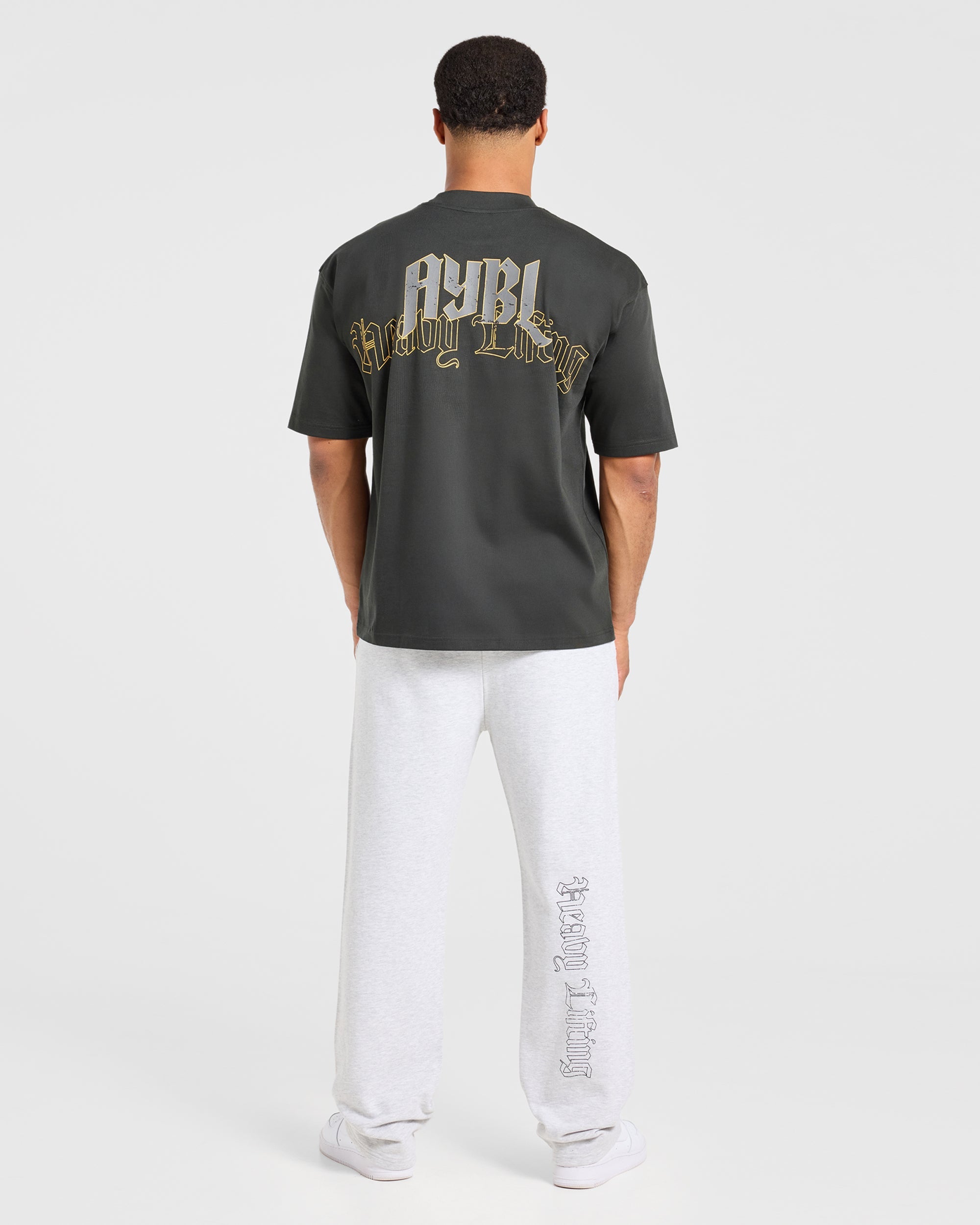 Heavy Lifting Gothic Oversized T Shirt - Charcoal/Jaune